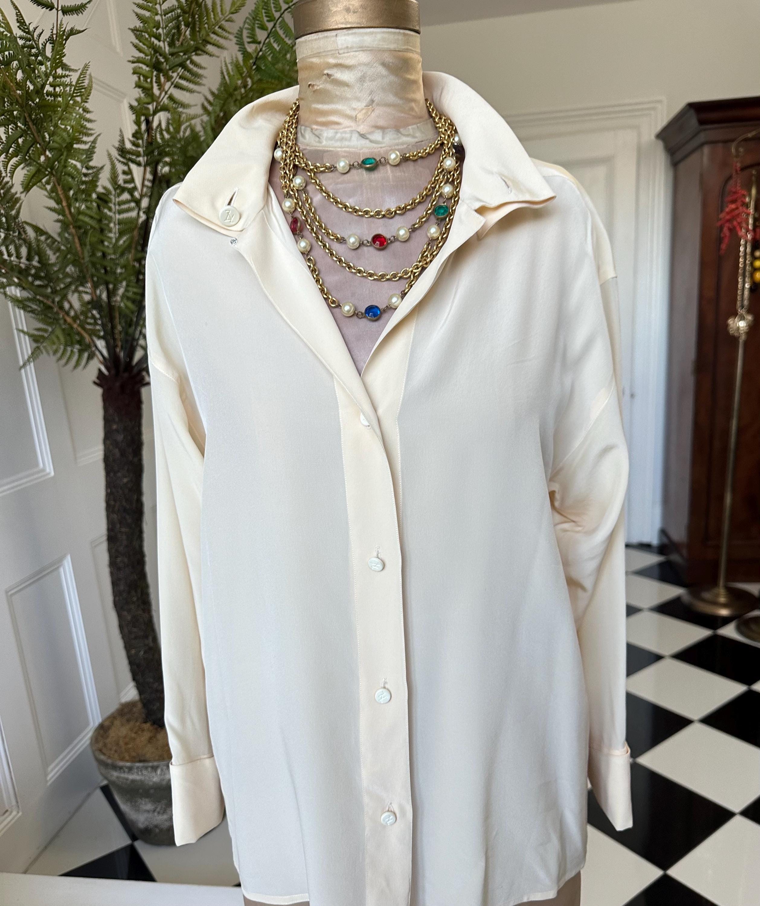 Vintage 1990s cream  long sleeve silk blouse Karl Largerfeld
