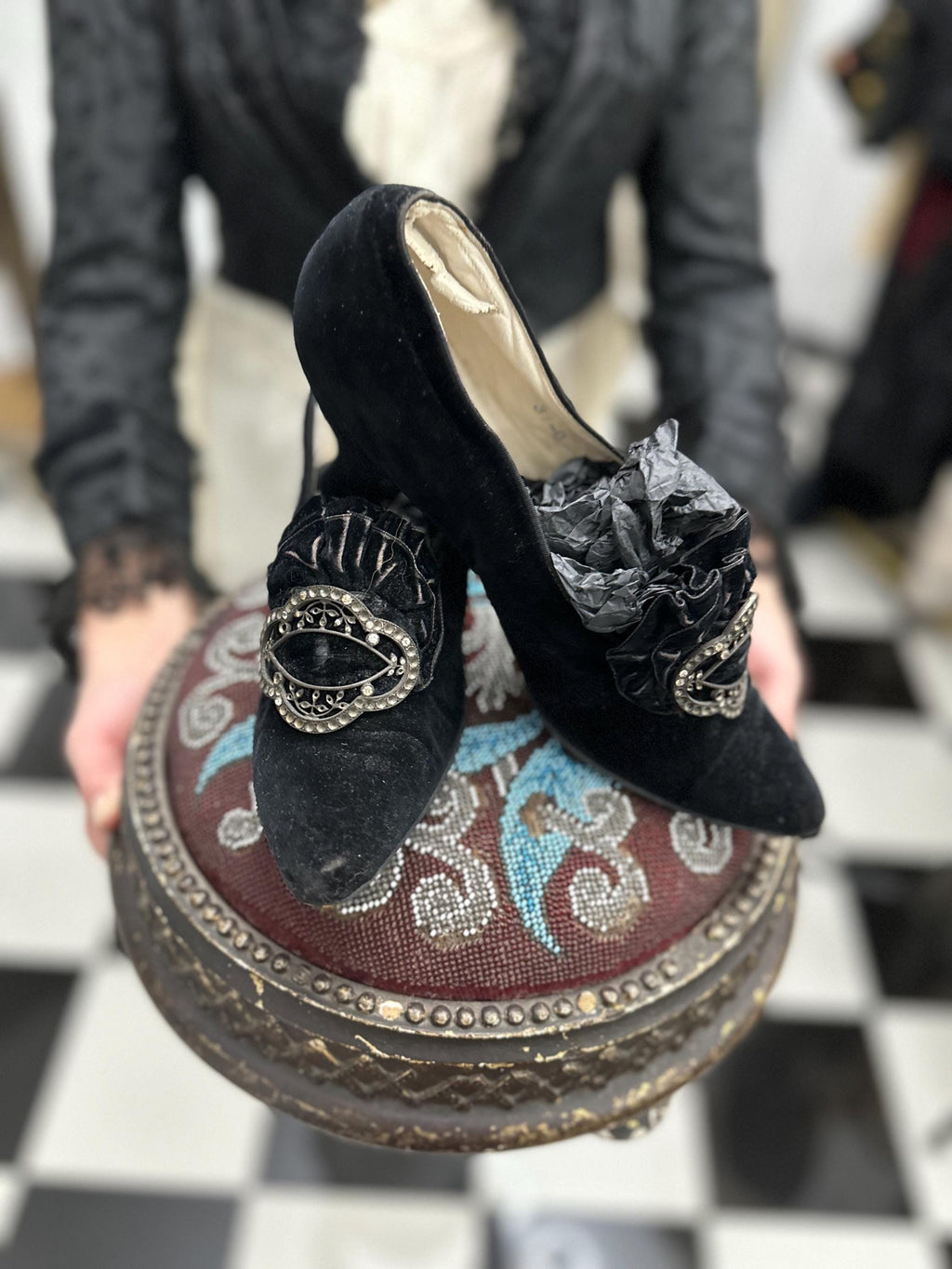 Beautiful Edwardian Velvet Small Heeled Shoes with Buckle