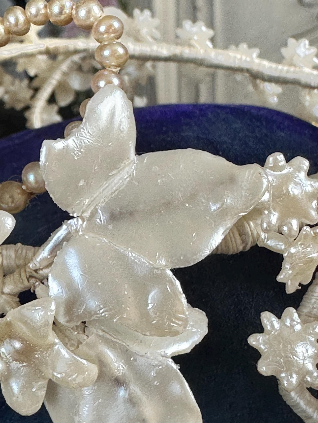 Vintage Floral Wax Tiara with Heart Accents 1930s 40s