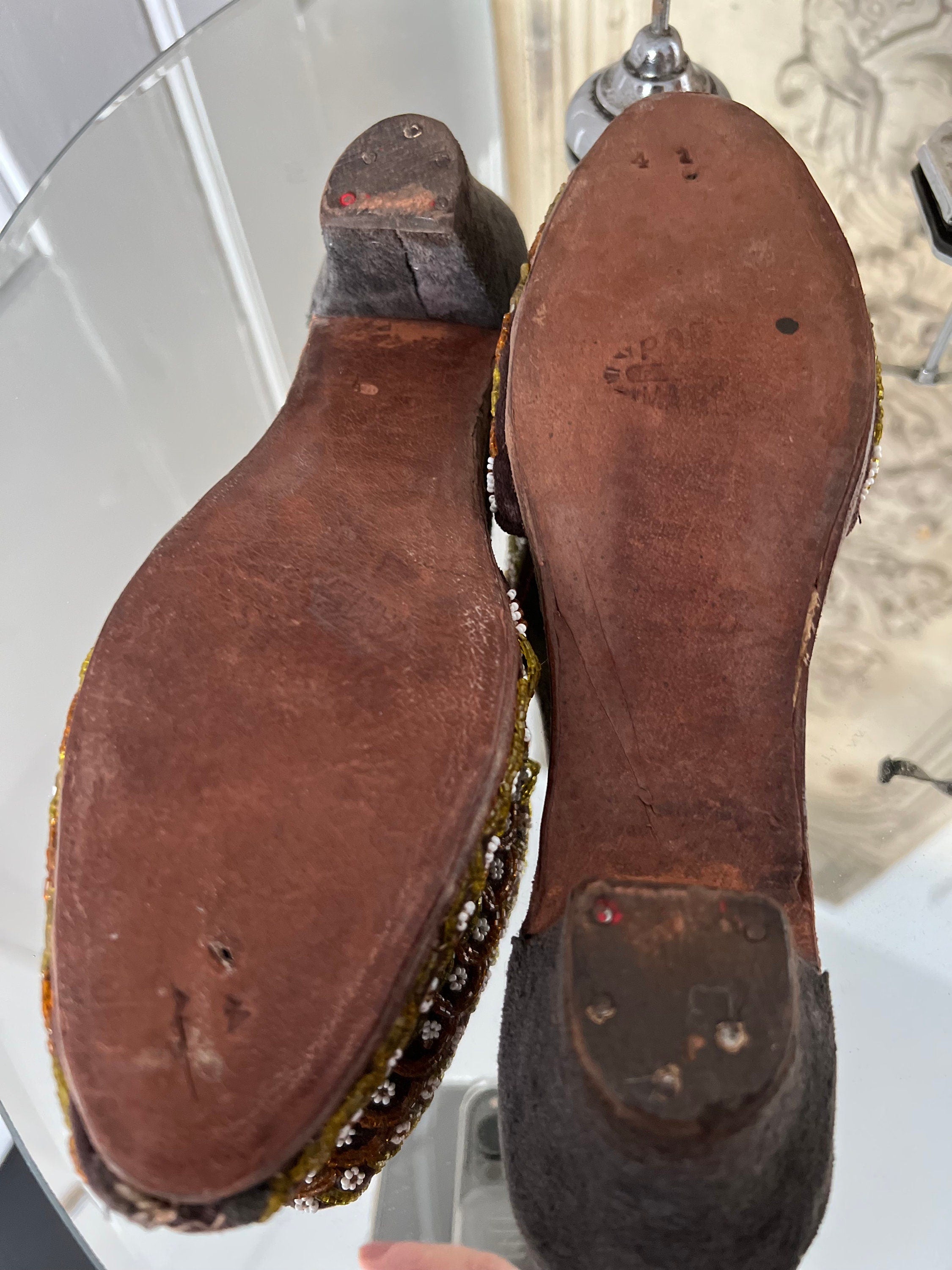 Antique 1920s glass beaded slippers manila