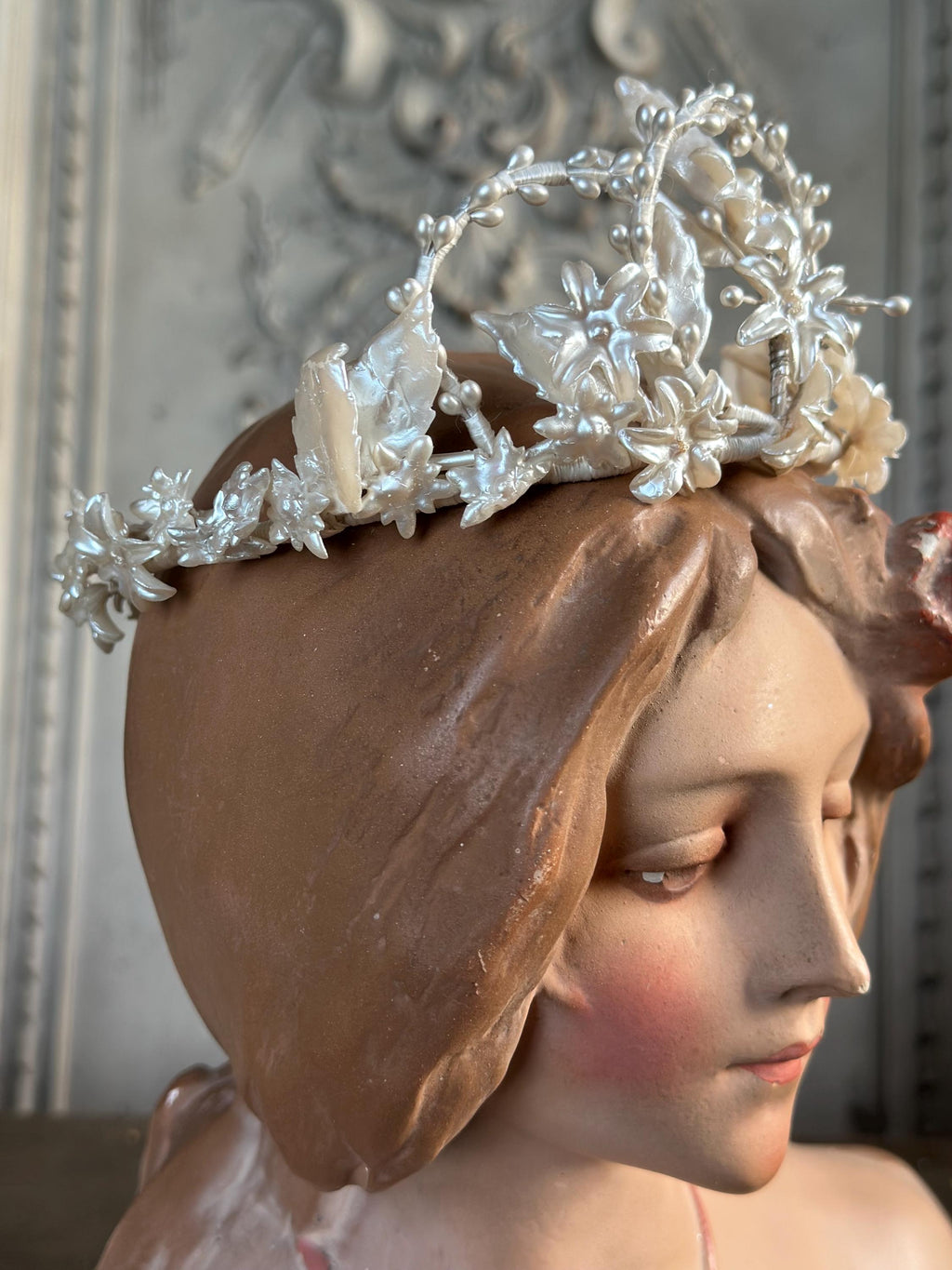 Antique 1940s  Floral Wax Tiara