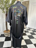 Vintage 1970 black satin embroidered kimono