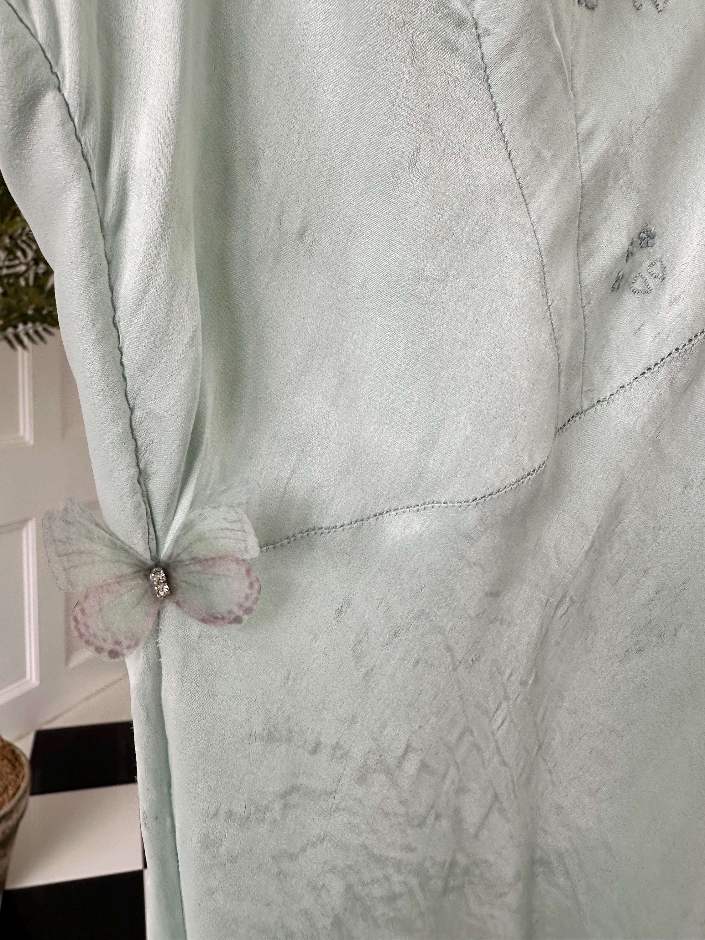1940 Pale blue slip dress hand embroidery details