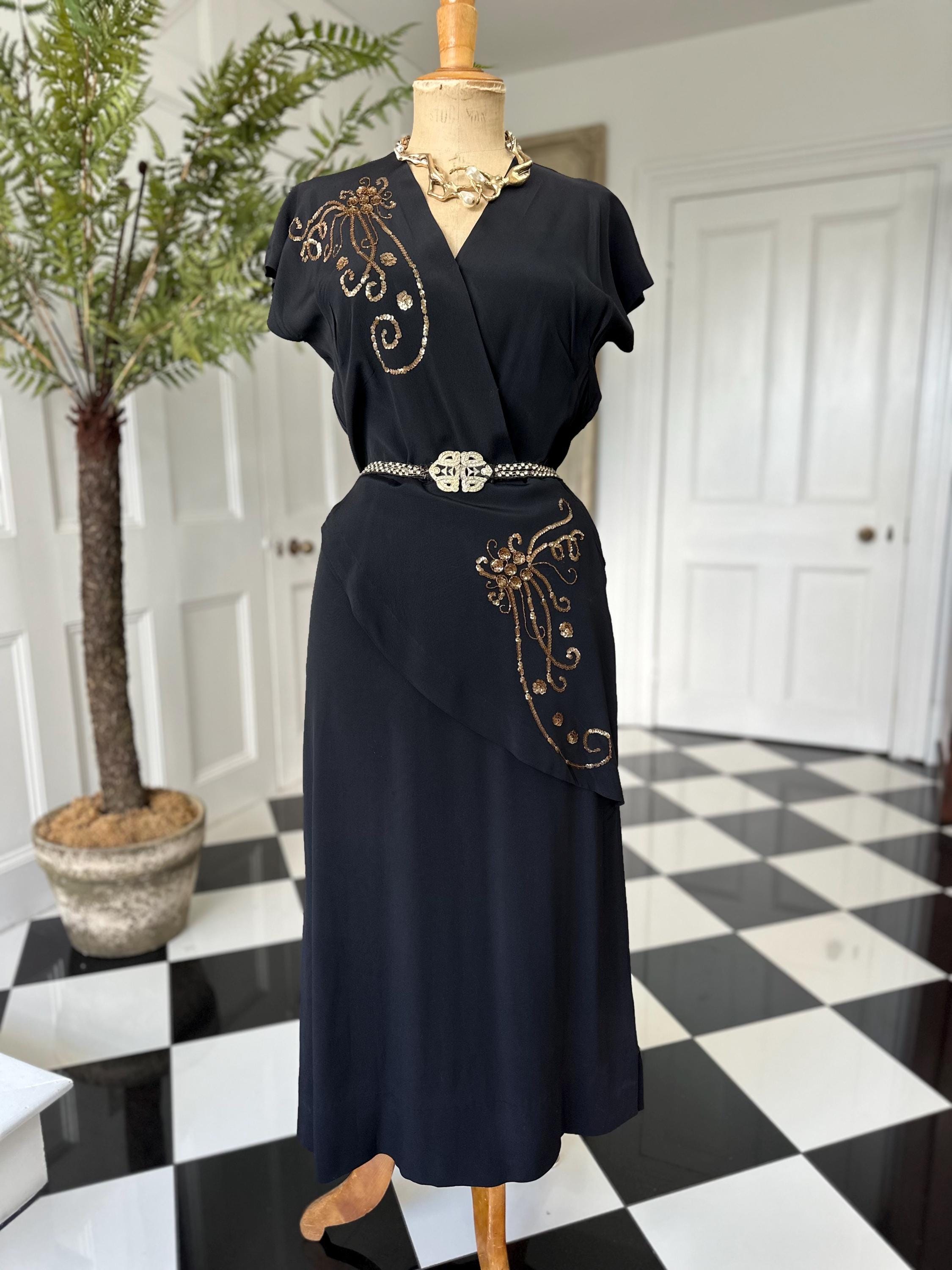 1940s black dress with sequin details