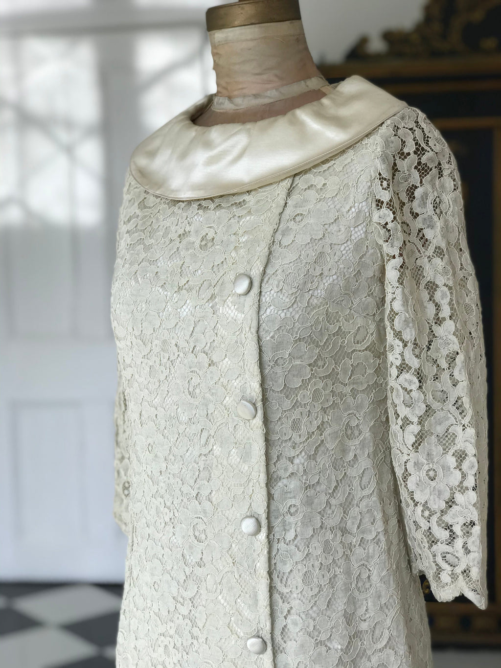 1960s silk satin and corded lace wedding dress  cocktail  dress