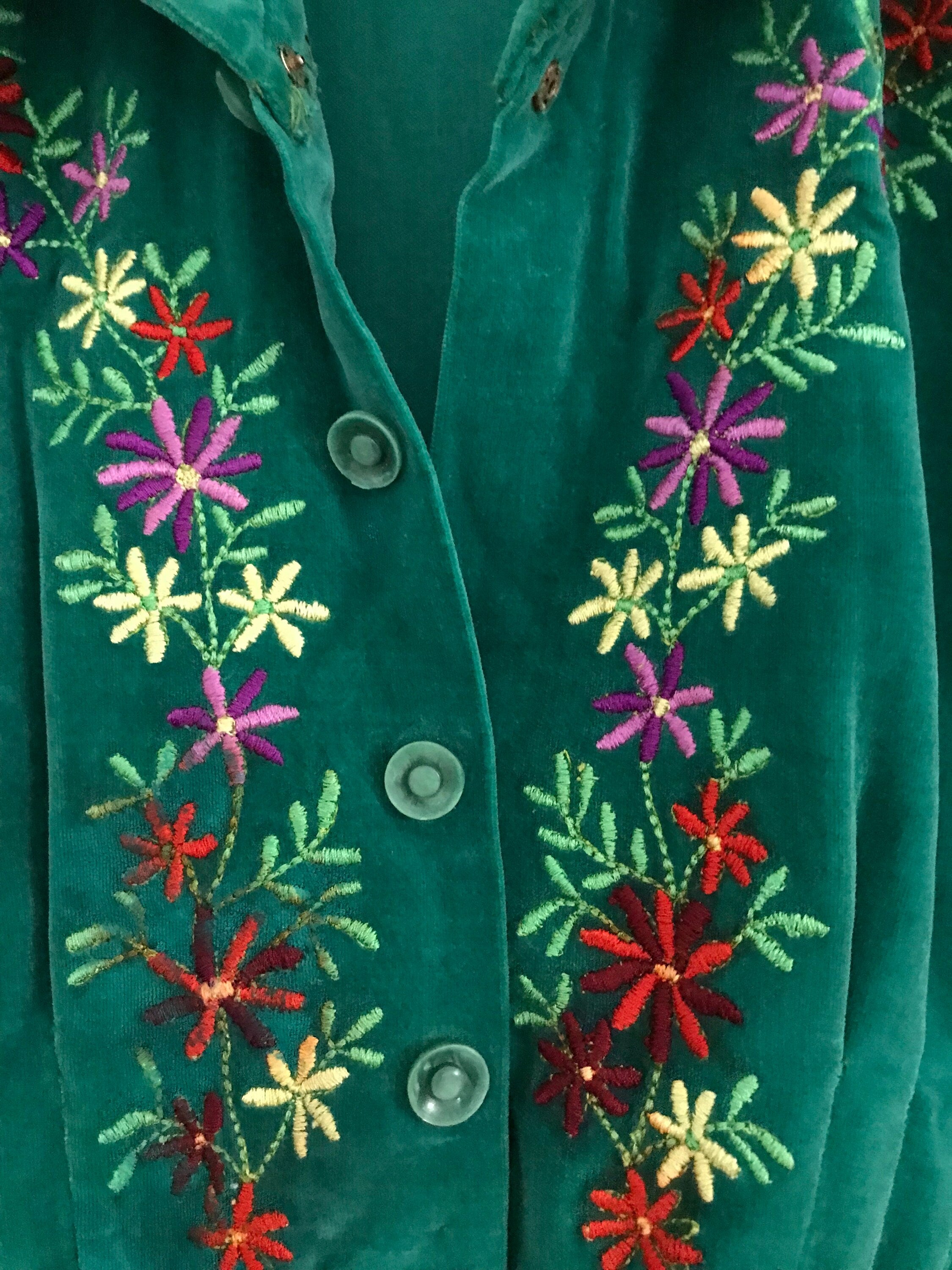 1940s velvet long sleeve dress with hand embroidery details