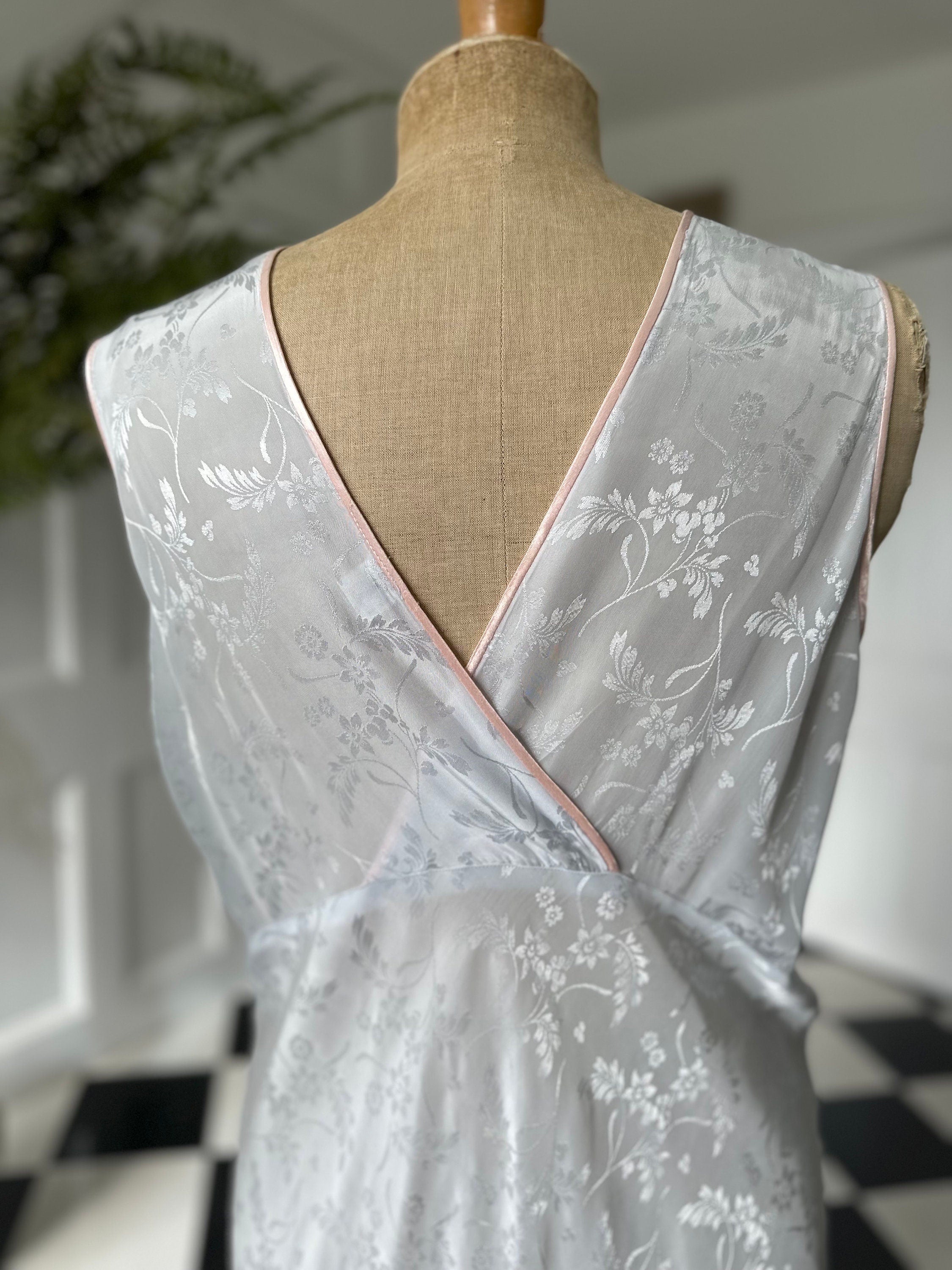 1930s Pale Blue Rayon Slip Dress - Lana Joyce Corsage Detail