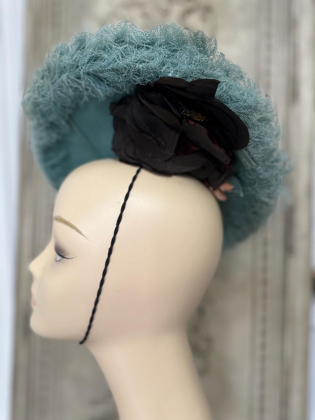 1950s Blue Silk Grosgrain Hat with Silk Flower