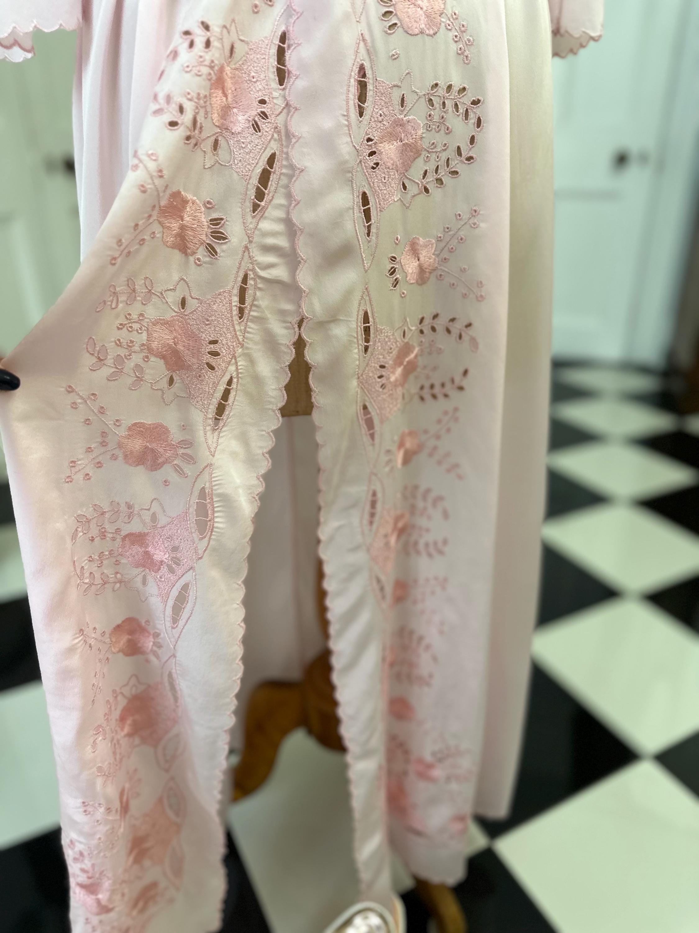 1970s Candy floss pink nightgown with embroidery