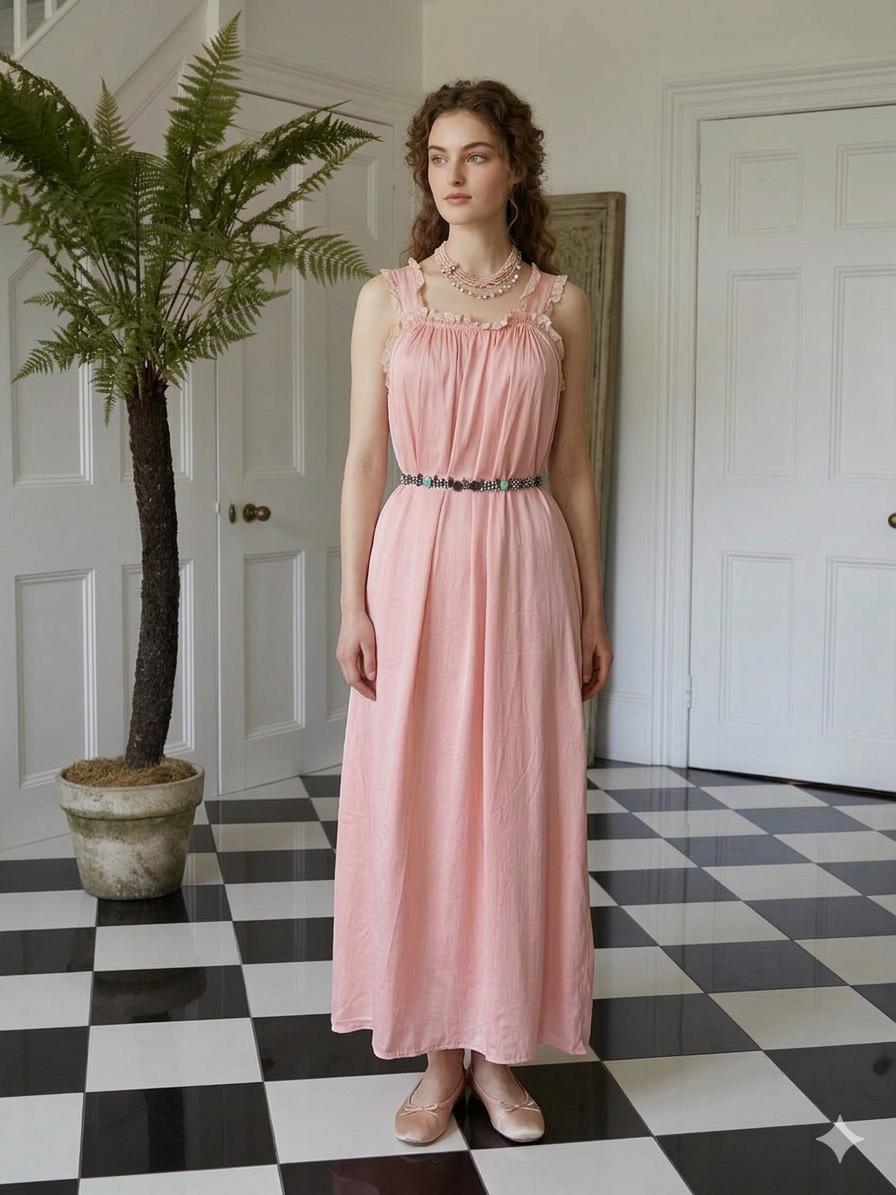 1940s Silk peach smock style peach slip