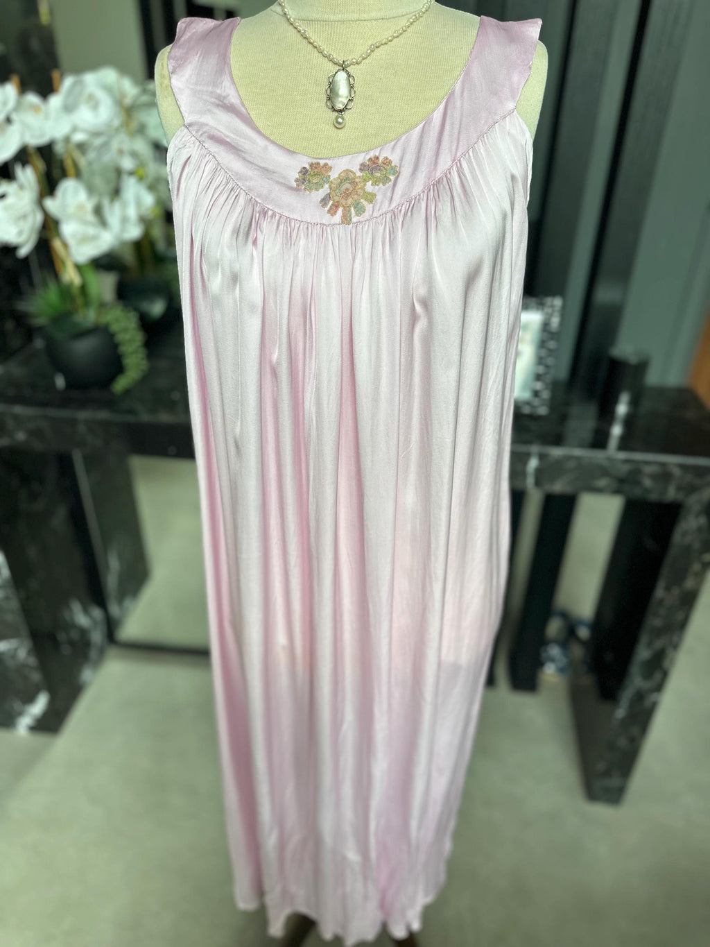 Vintage pink  liquid satin slip dress – Off-Shoulder Gown
