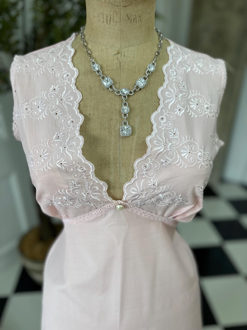 1970s baby pink long slip dress