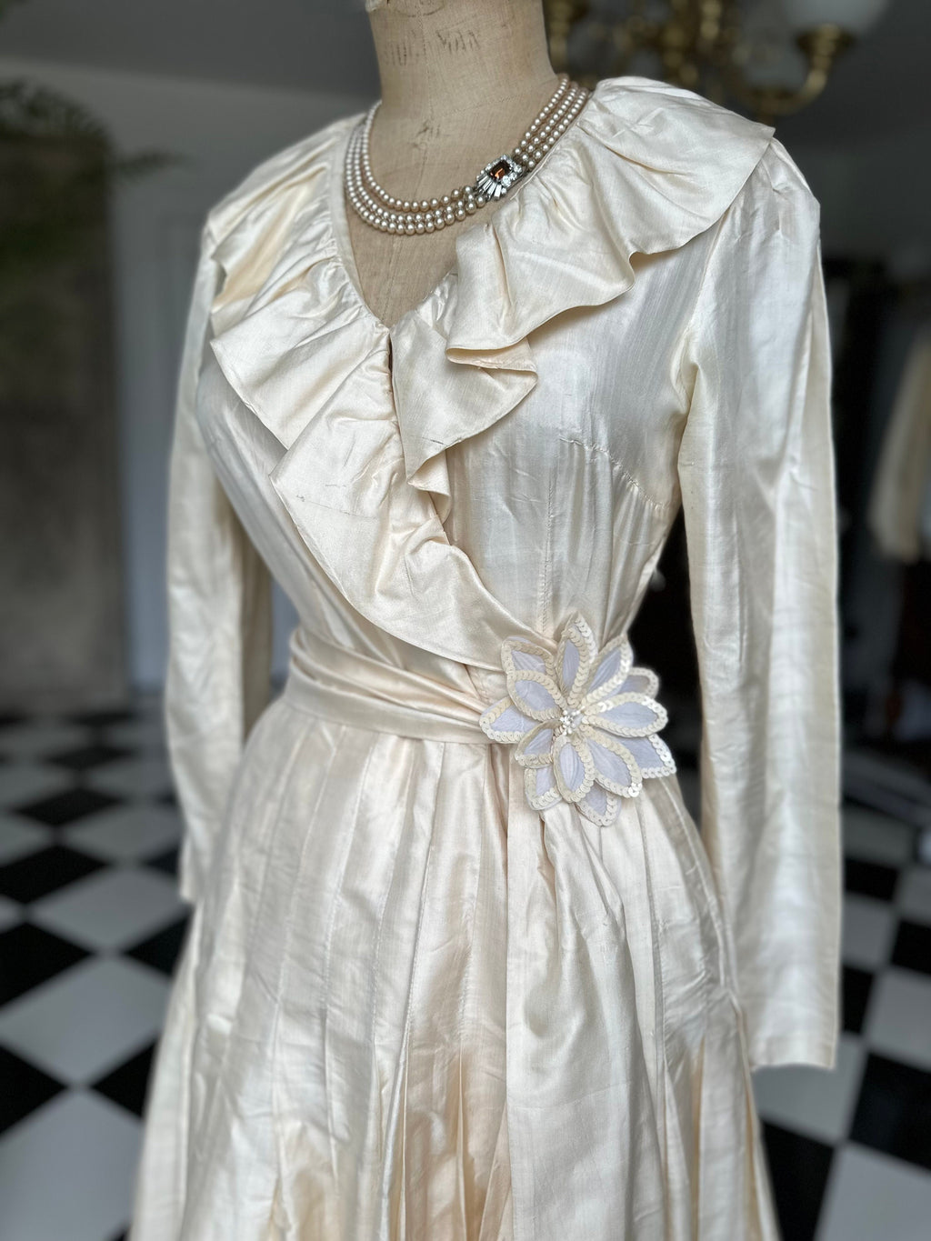 1970 Vintage Dupion silk dress long sleeve