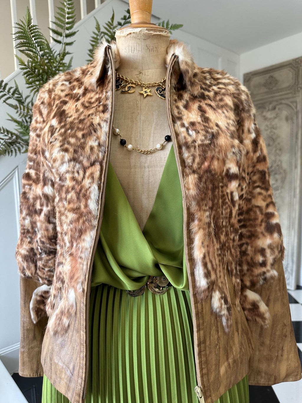 Vintage 70s Bensia jacket spotted fur trim boho hippie western zip jacket