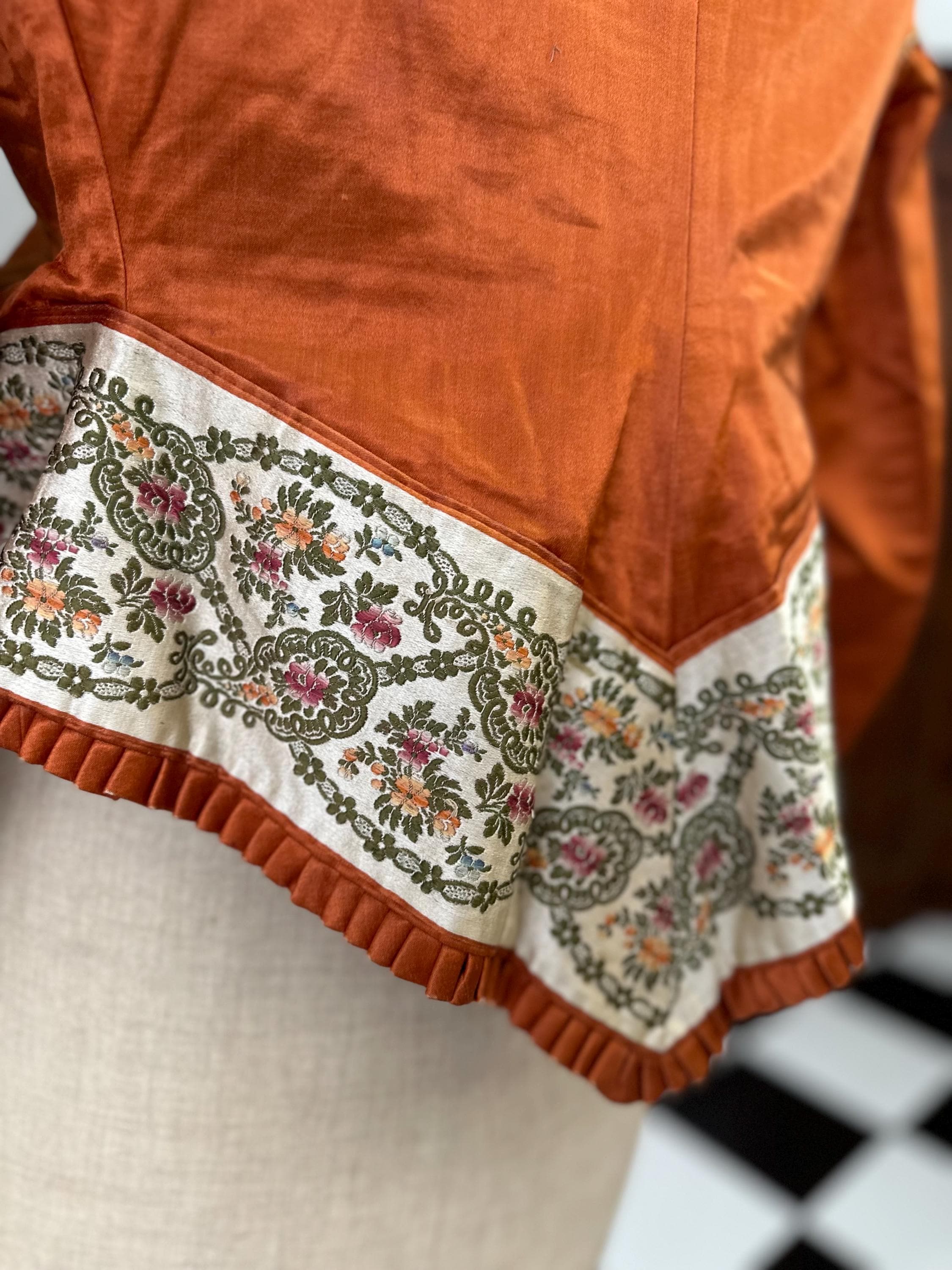 1890s Antique burned orange  silk satin victoria jacket