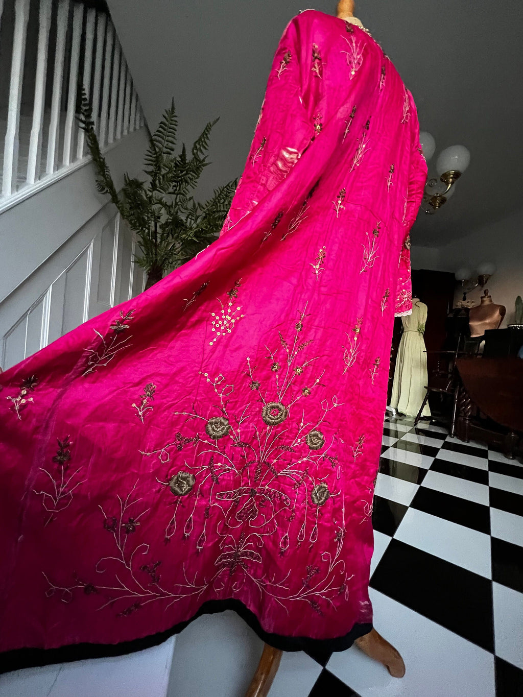 Antique Ottoman Silk Bindalli Dress: Hot Pink Zardozi Embroidery