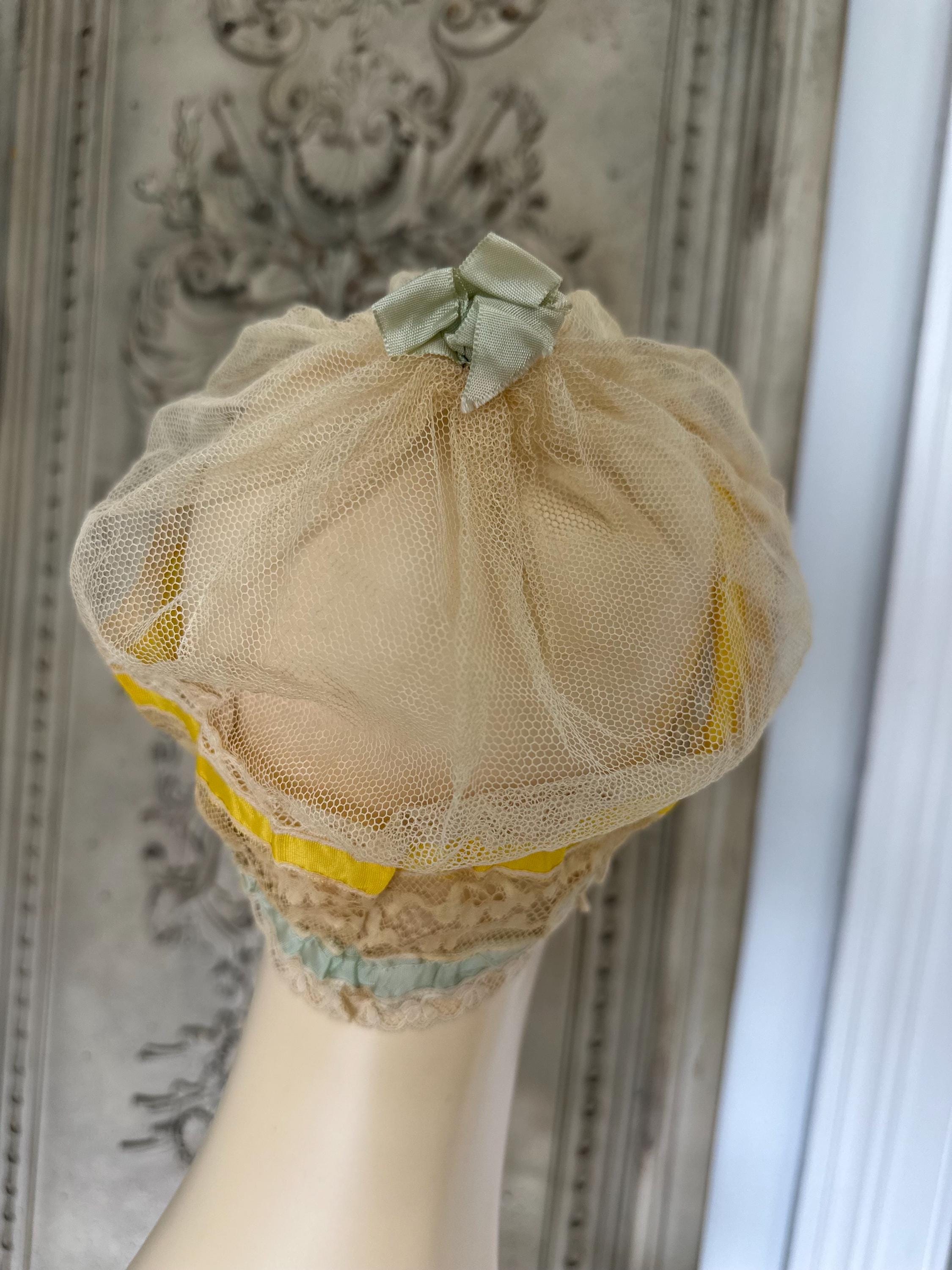 1920s tulle and silk ribbon boudoir bonnet hat