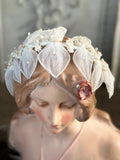 Antique 1940s  Floral Wax Tiara with tulle