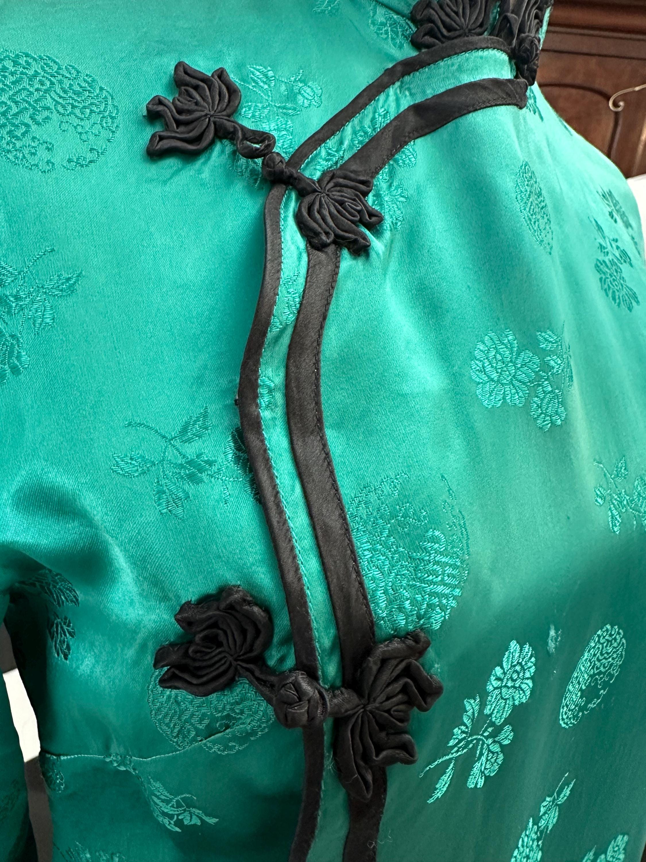 Chinese Emerald green rayon blouse label Silver Lake