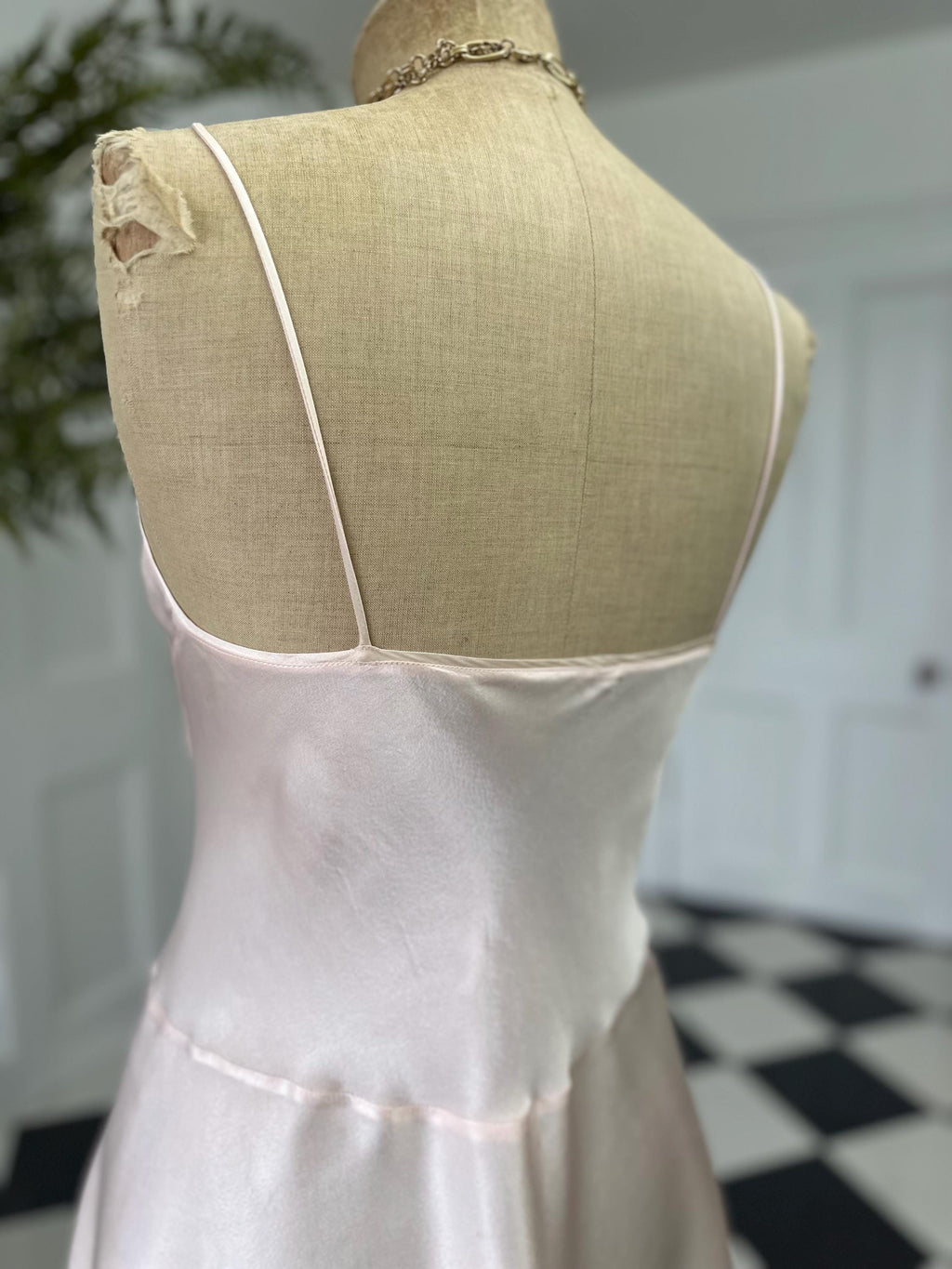 Vintage Pink Mini Silk Slip with Lace - Sexy Front Split with thin Straps