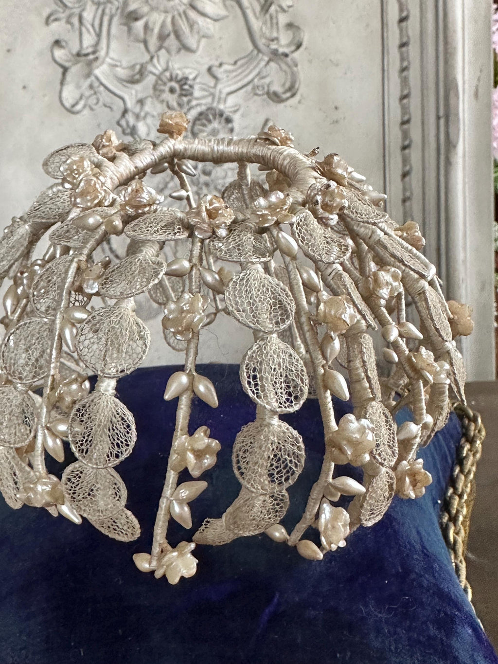 Victorian Edwardian Antique Wax Floral Tiara crown