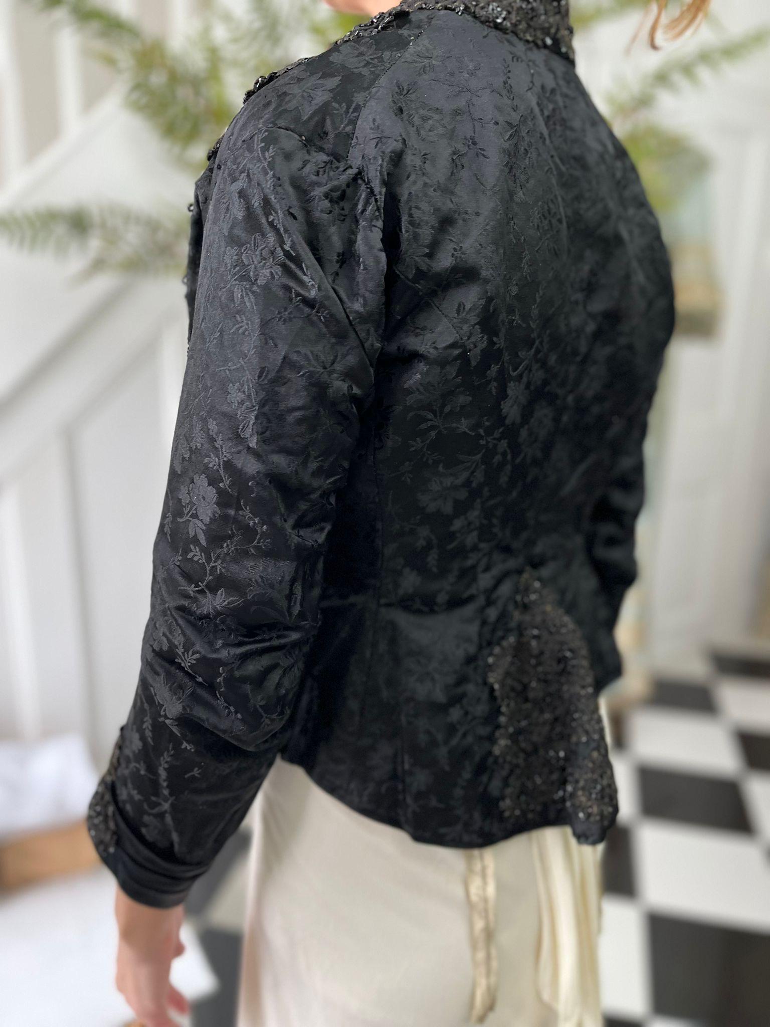 Exquisite Victorian Black Silk Bodice – Heavy Jet Beaded Embellishments long sleeve