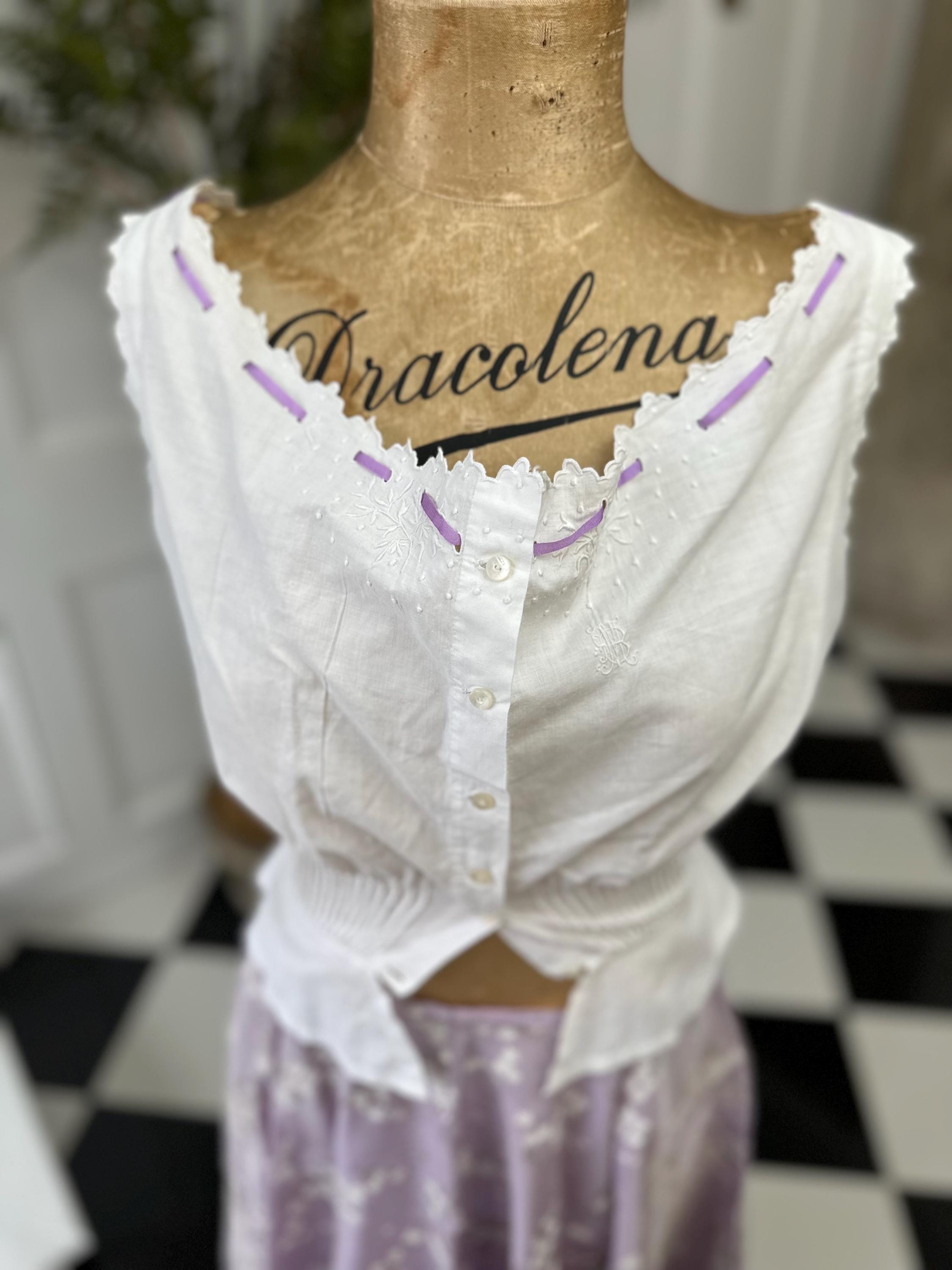 Vintage 1910s white Hand Embroidered Corset Cover with Monogram M B