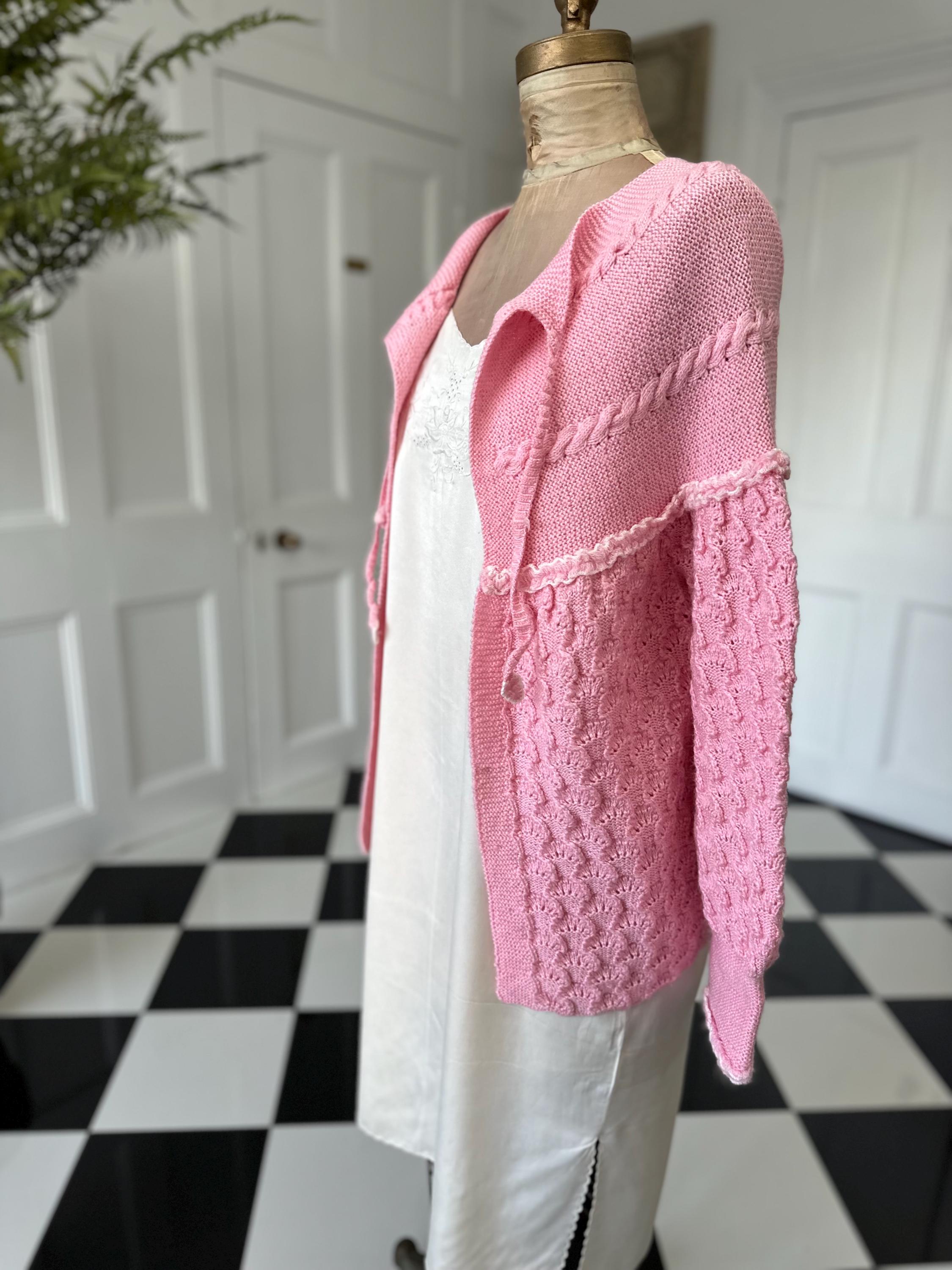Vintage Hand Knitted Pink Cardigan Cozy Layering Essential