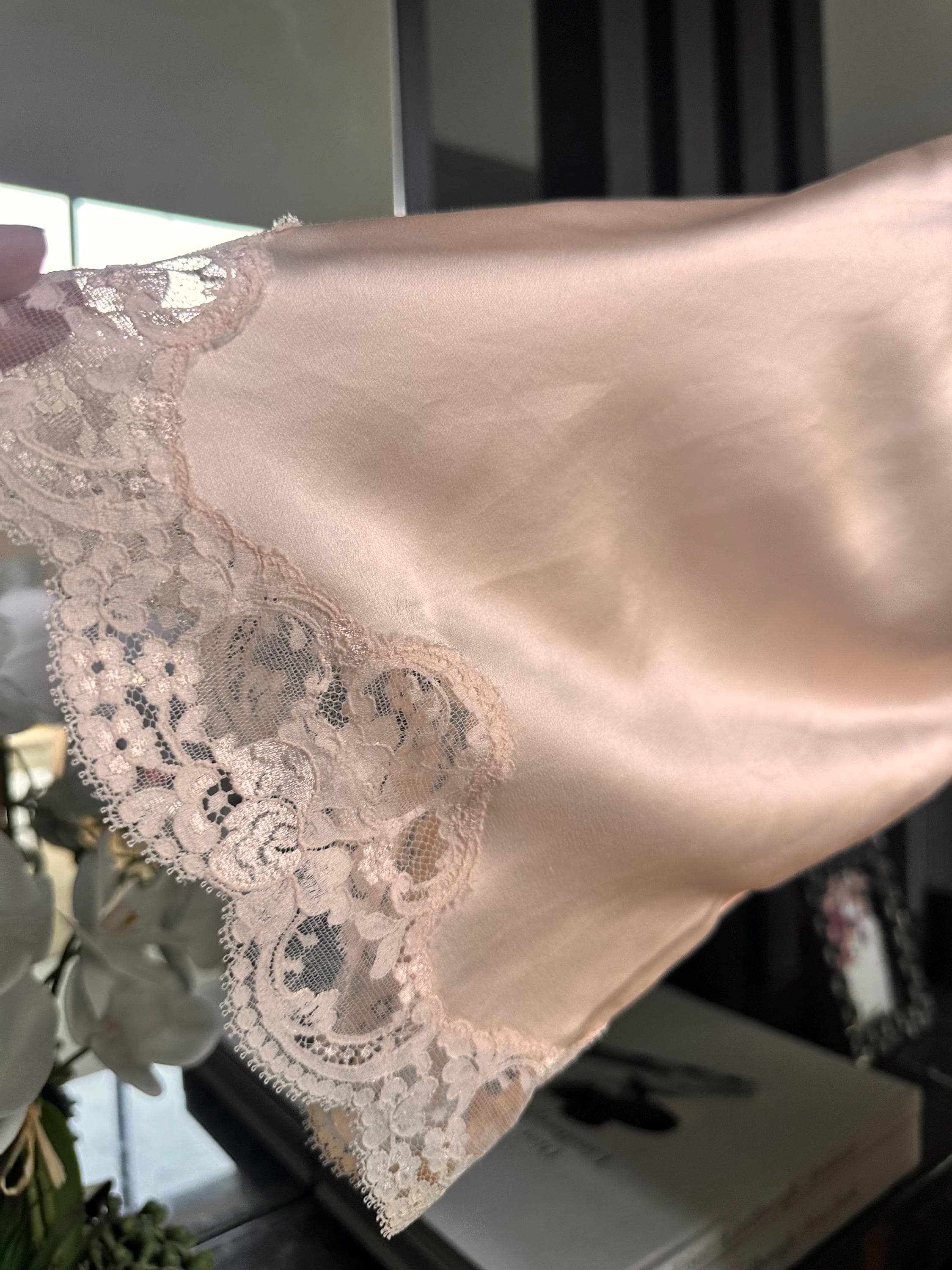Pure Silk Lace Robe – Champagne Bridal Kimono, Embroidered Nightwear
