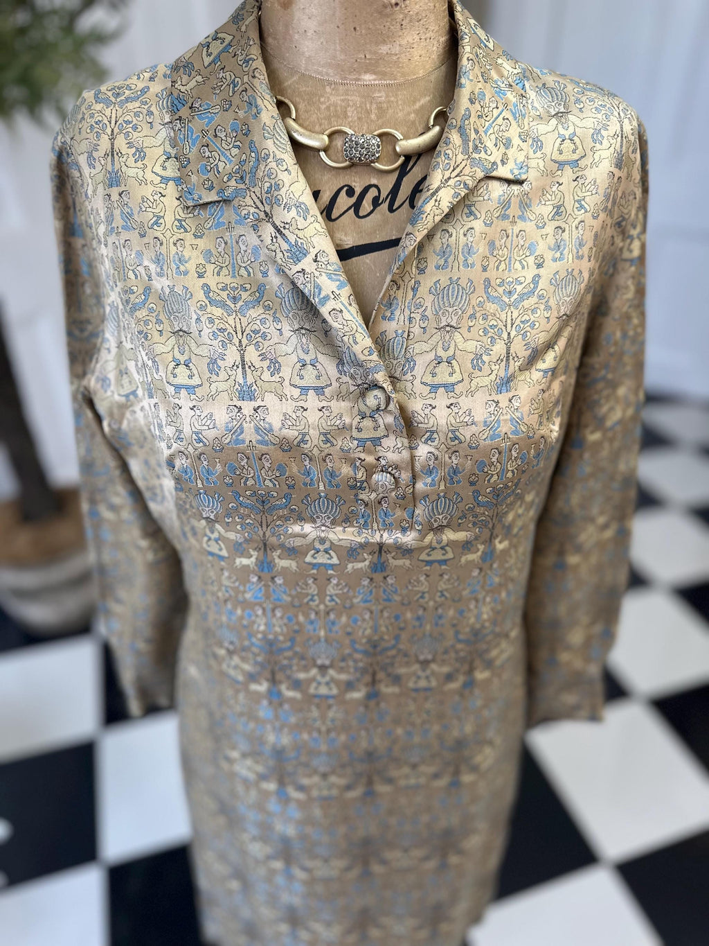 1960s Parisian golden silk dress