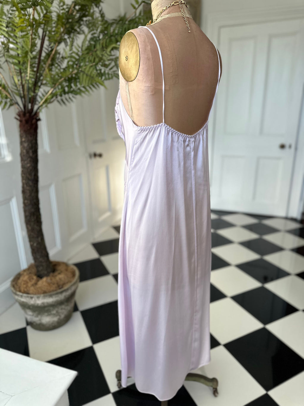 Vintage very sexy lilac cutout lace long slip