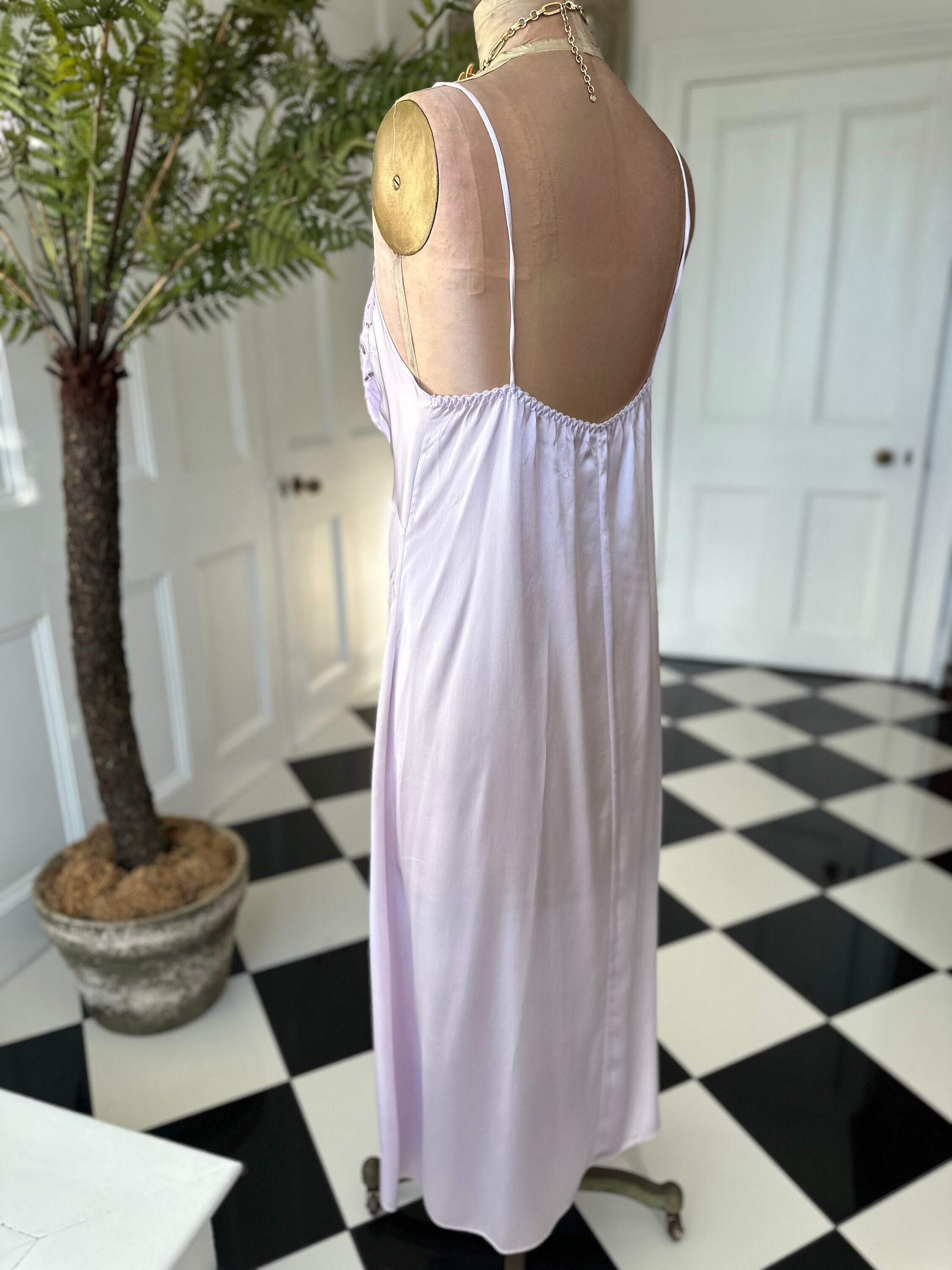 Vintage very sexy lilac cutout lace long slip