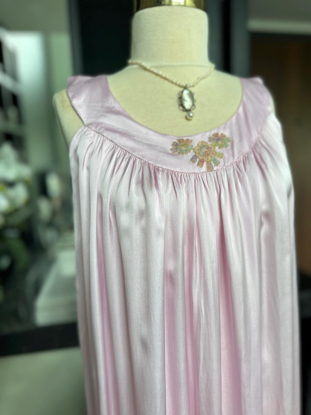 Vintage pink  liquid satin slip dress – Off-Shoulder Gown