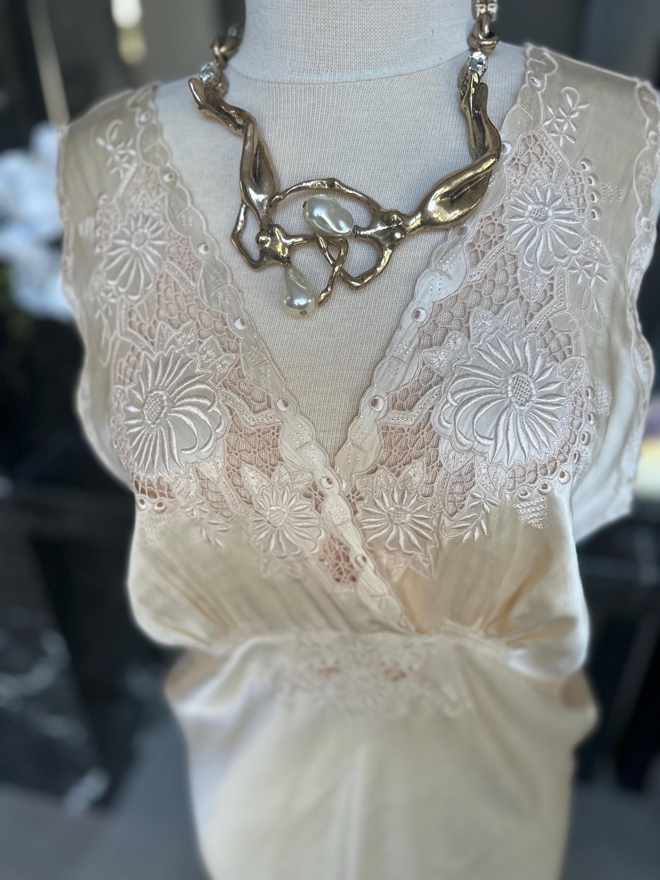 Antique 1940s Silk Wedding Dress slip dress - Bias Cut Art Deco Gown