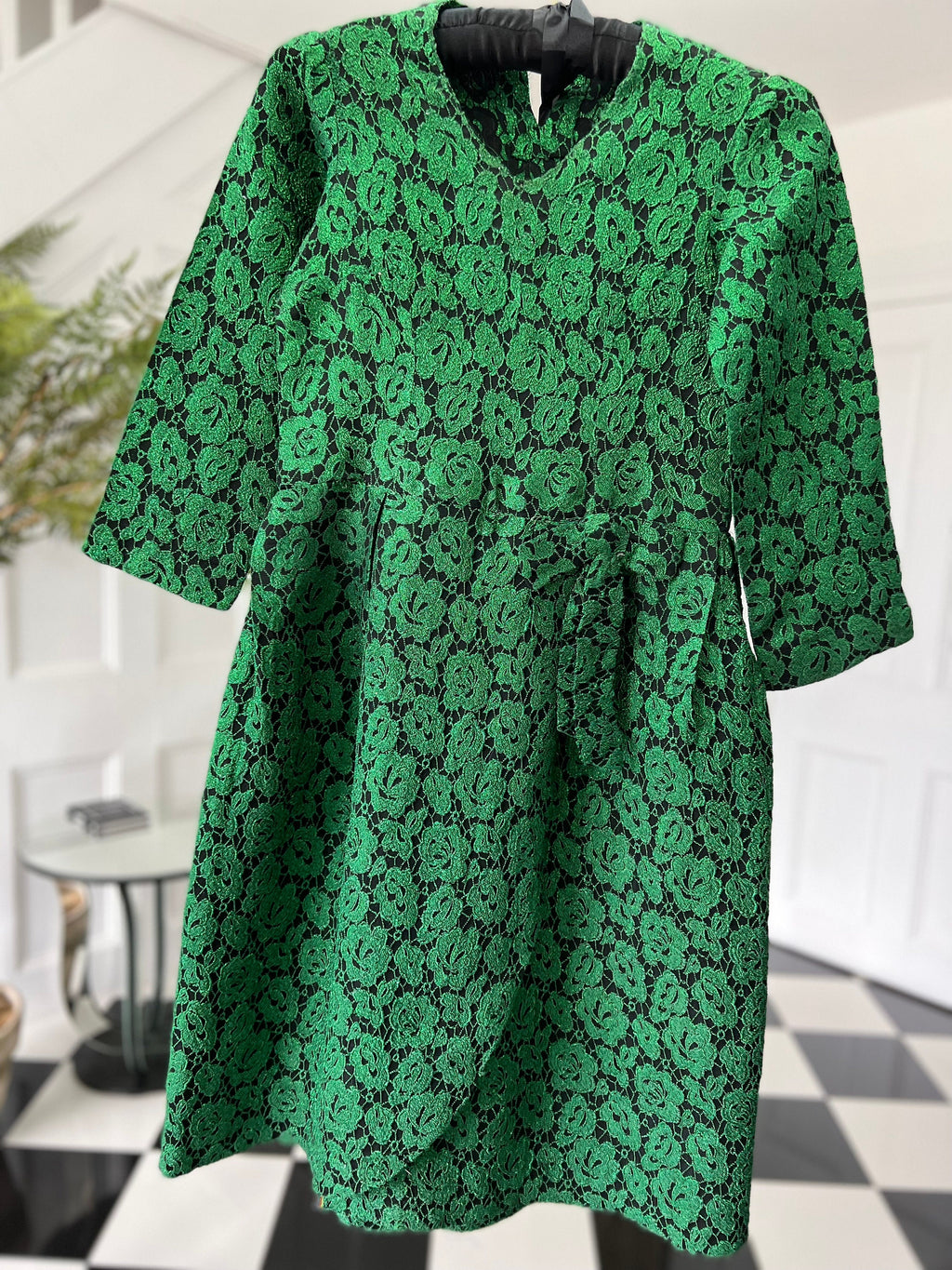 1950s 1960s Vintage lame emerald green cocktail dress