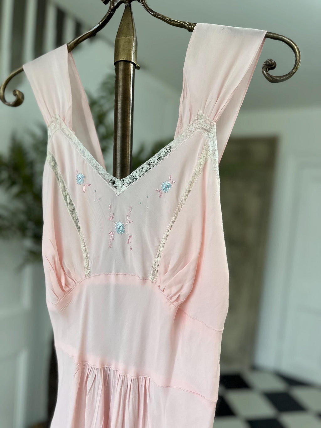 Vintage 1930s pink bias cut maxi dress