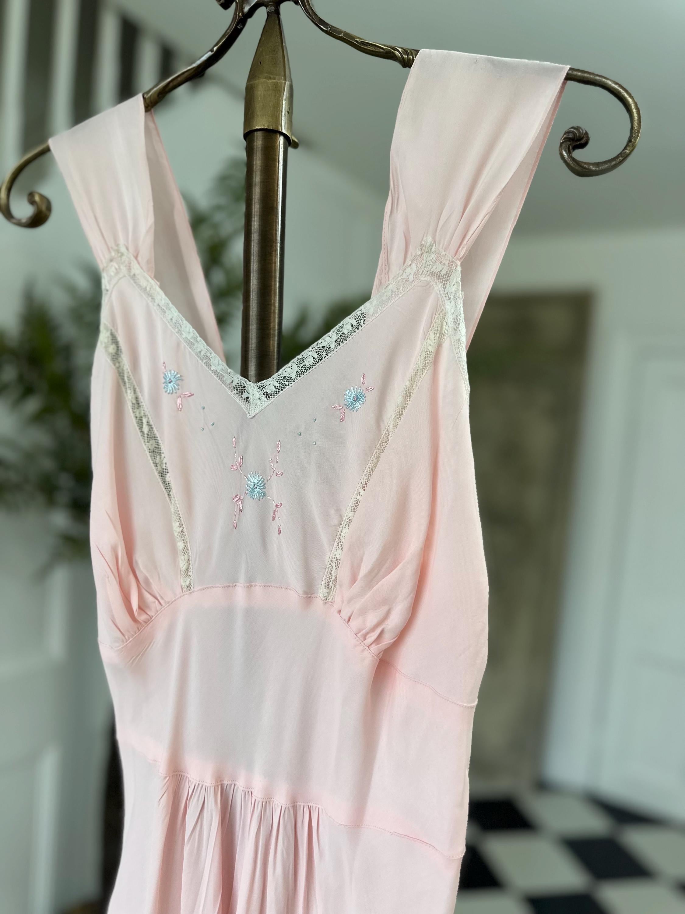 Vintage 1930s pink bias cut maxi dress