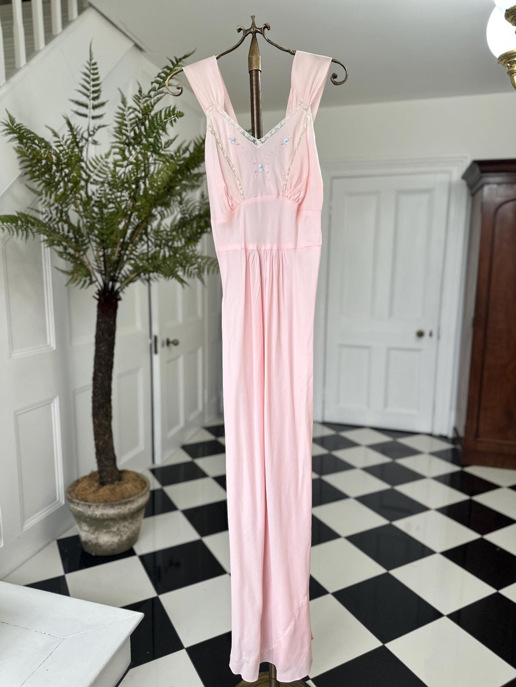 Vintage 1930s pink bias cut maxi dress