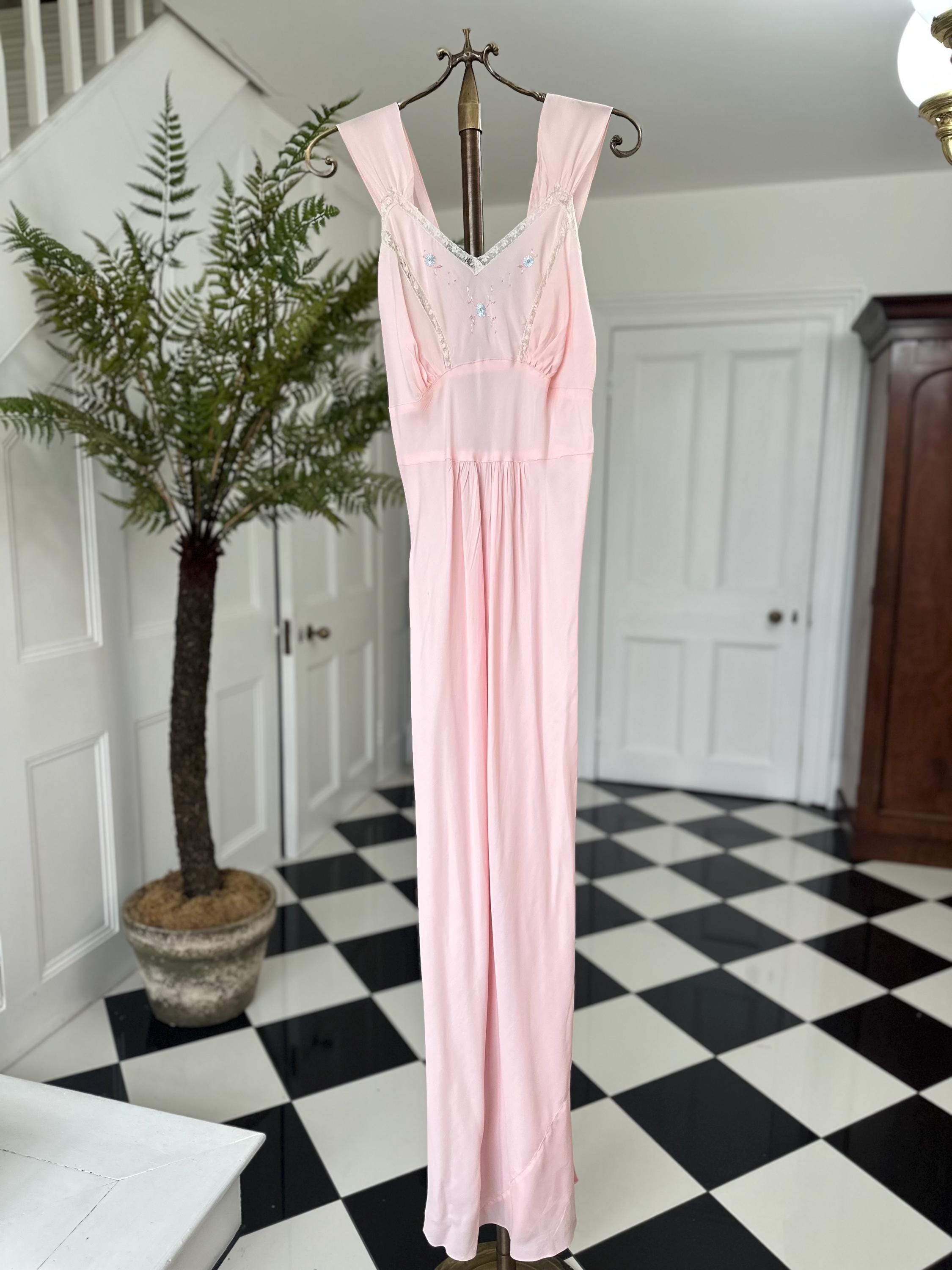 Vintage 1930s pink bias cut maxi dress