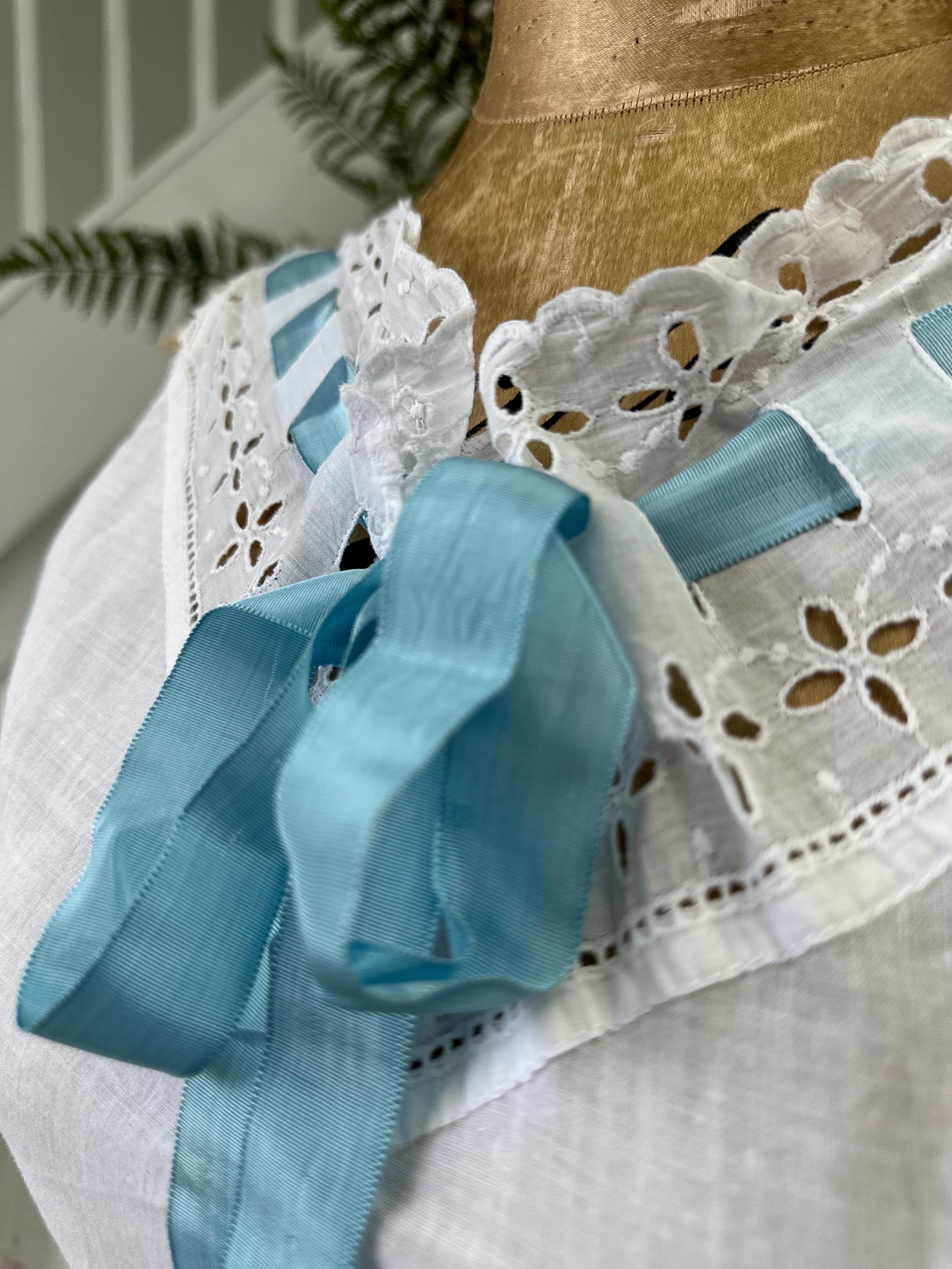 Elegant Edwardian Victorian Corset Cover with blue ribbon