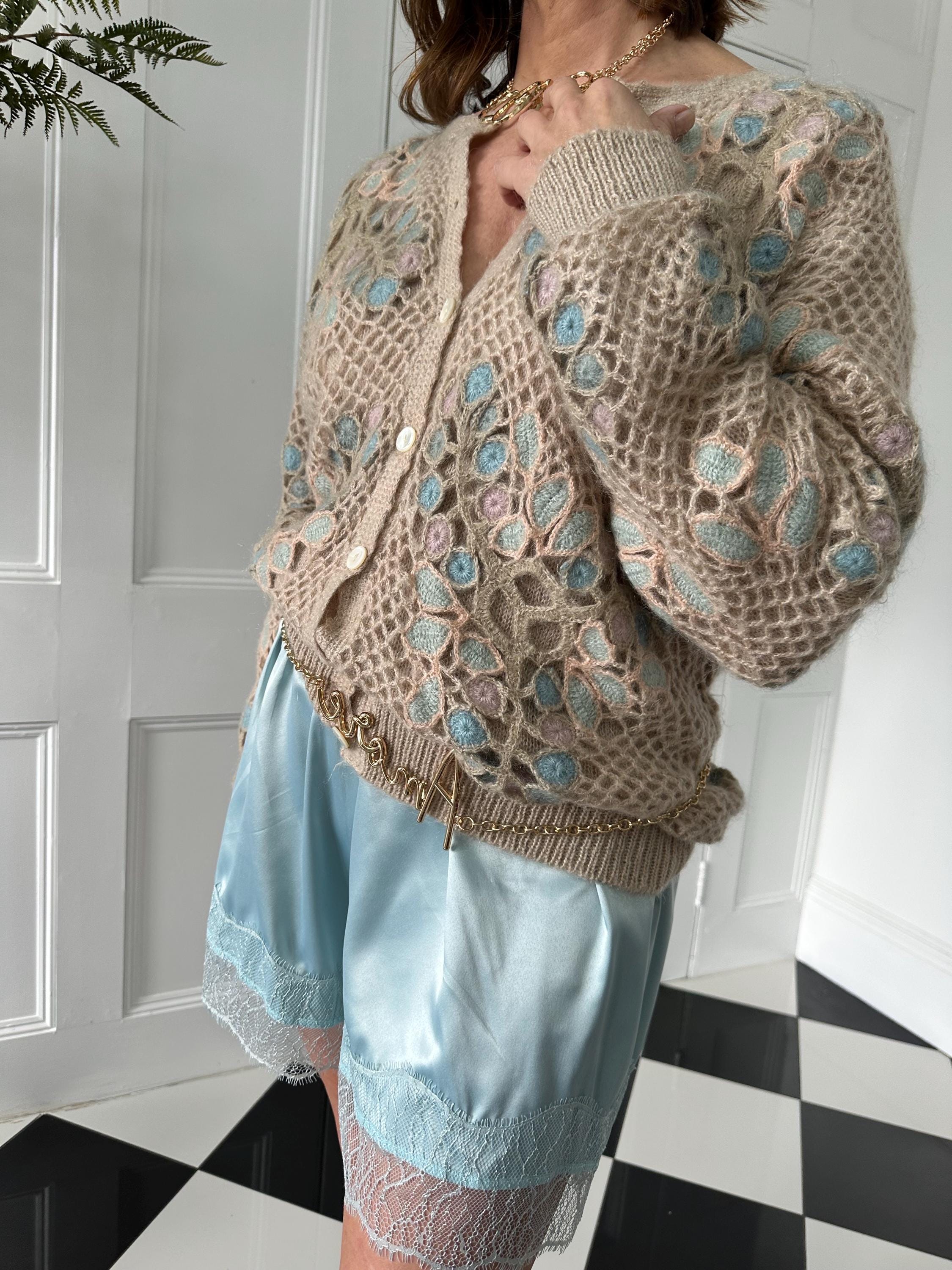 Vintage style duck egg blue French lace and satin tap pants shorts