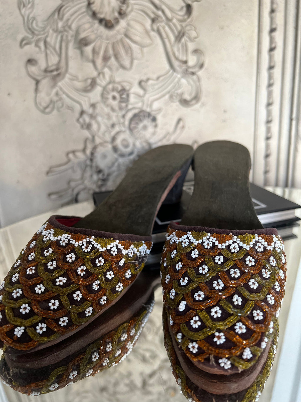 Antique 1920s glass beaded slippers manila