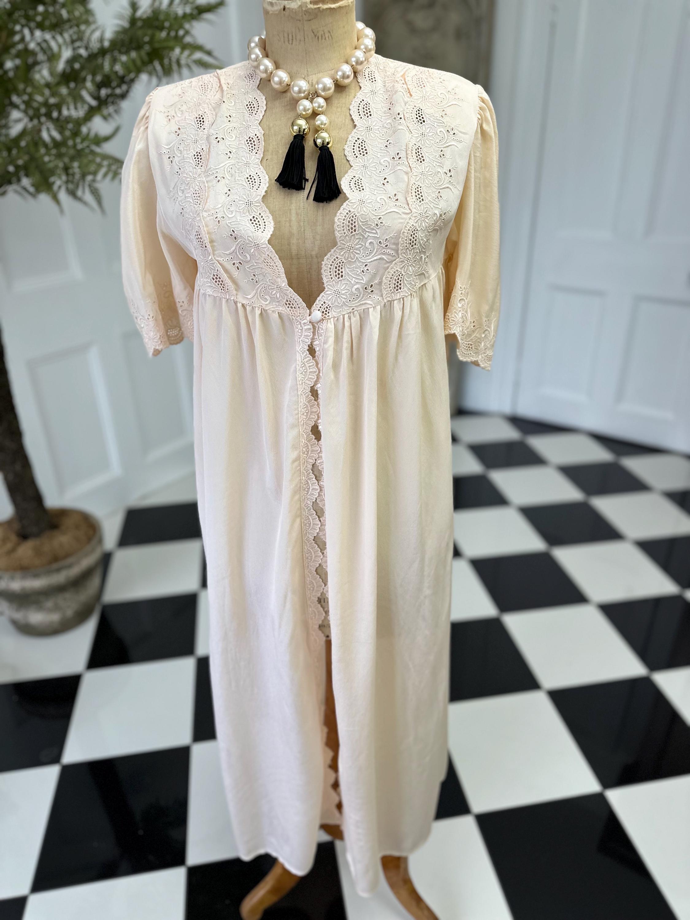 Vintage 1970 Peach Gown robe  Elegant Embroidery Sultry Details