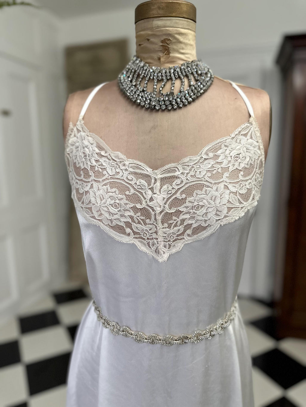 Vintage 1970 Soft White Satin Slip Dress Cream Lace Alluring Design