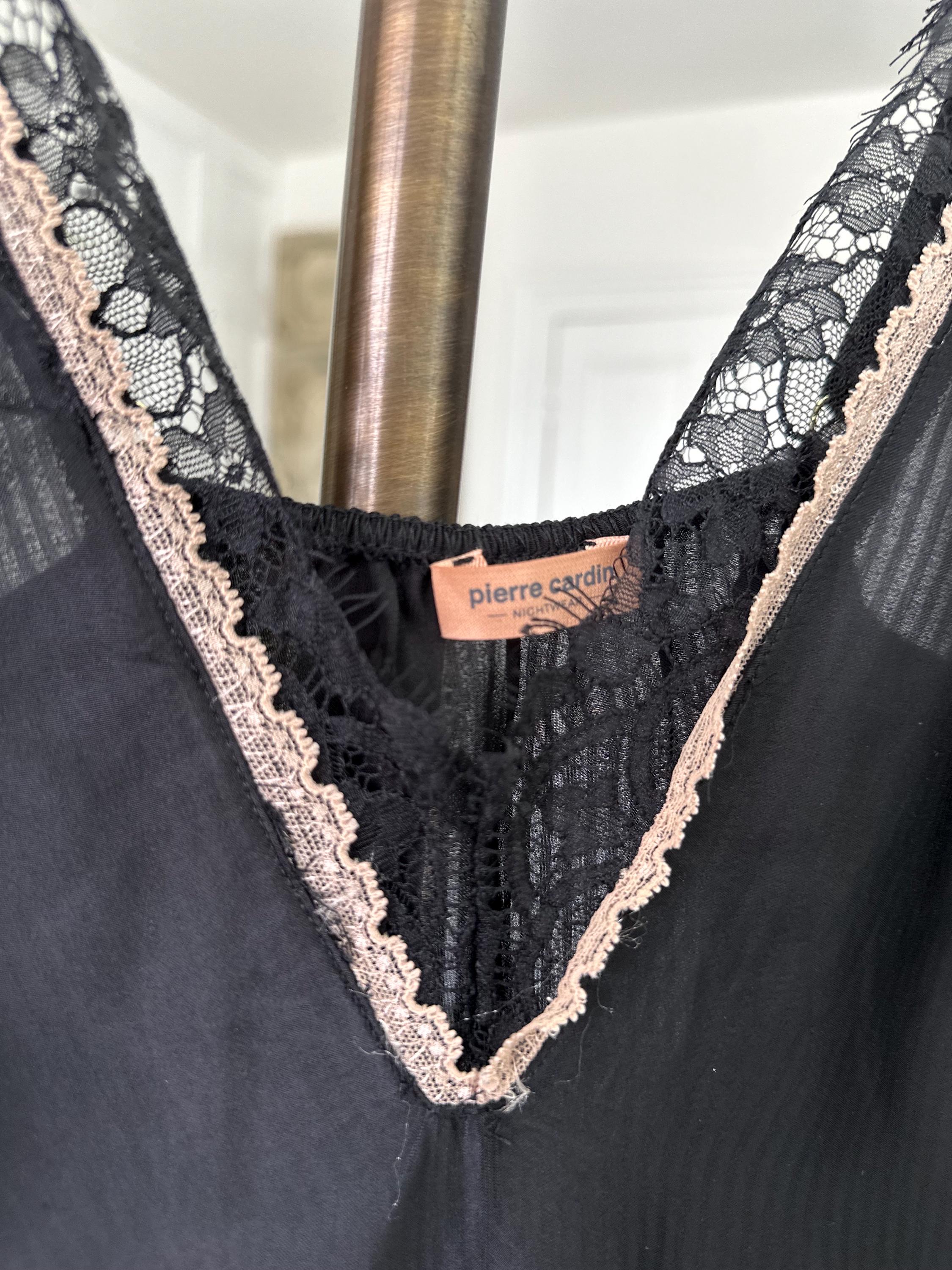 Vintage style black plunge neck lace slip dress Pierre Cardin. Extra small size