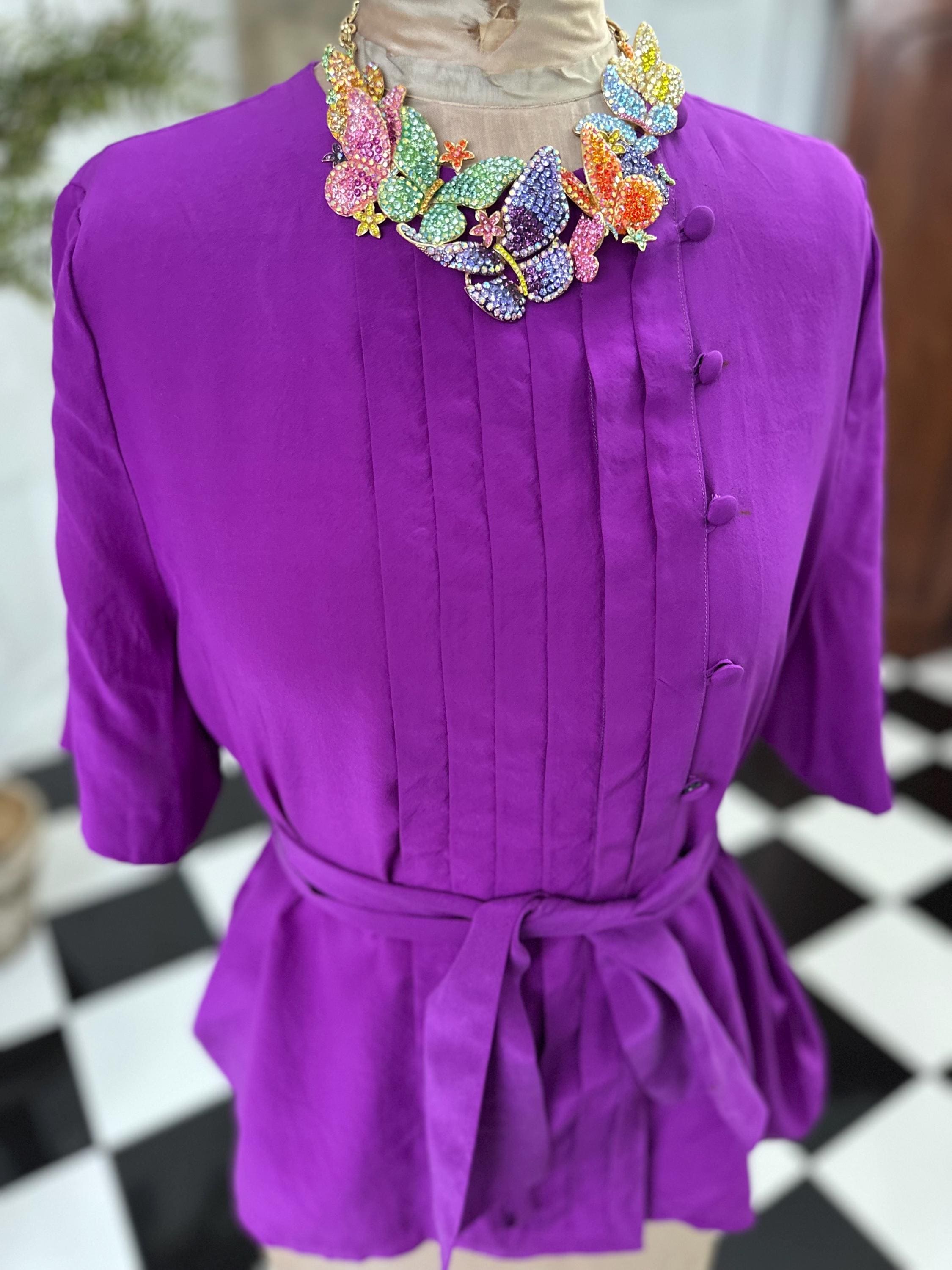 Vintage Deep Purple Silk Blouse with silk belt