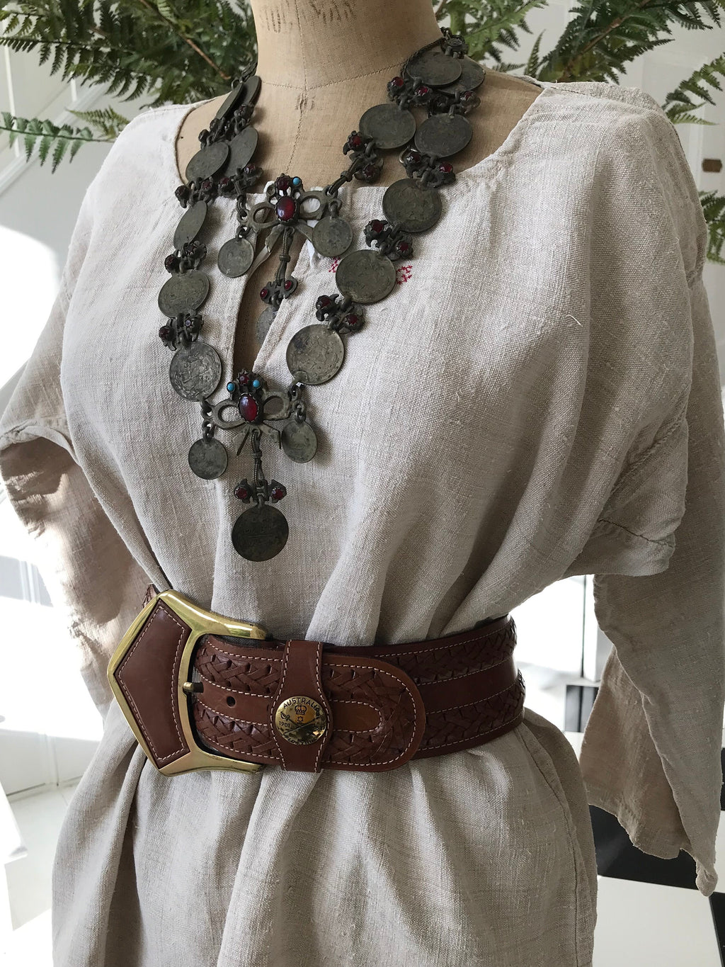 French 1800s hemp linen rustic farmers shirt smock dress
