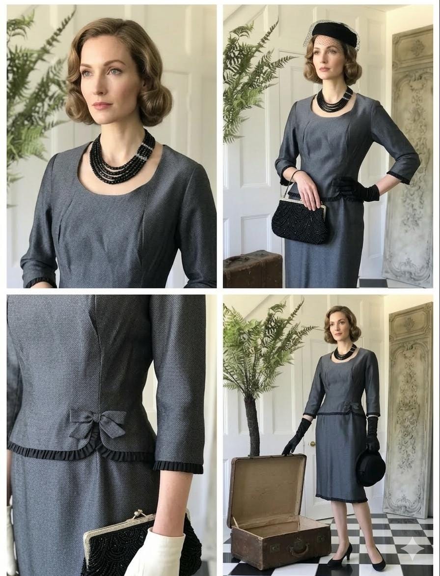 1950s Grey lame wiggle sheath dress