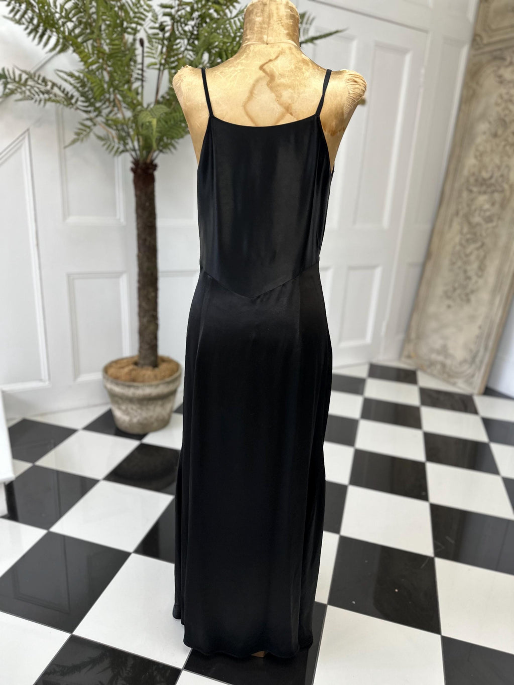 1930s Bias cut silk satin black slip dress with matching bolero