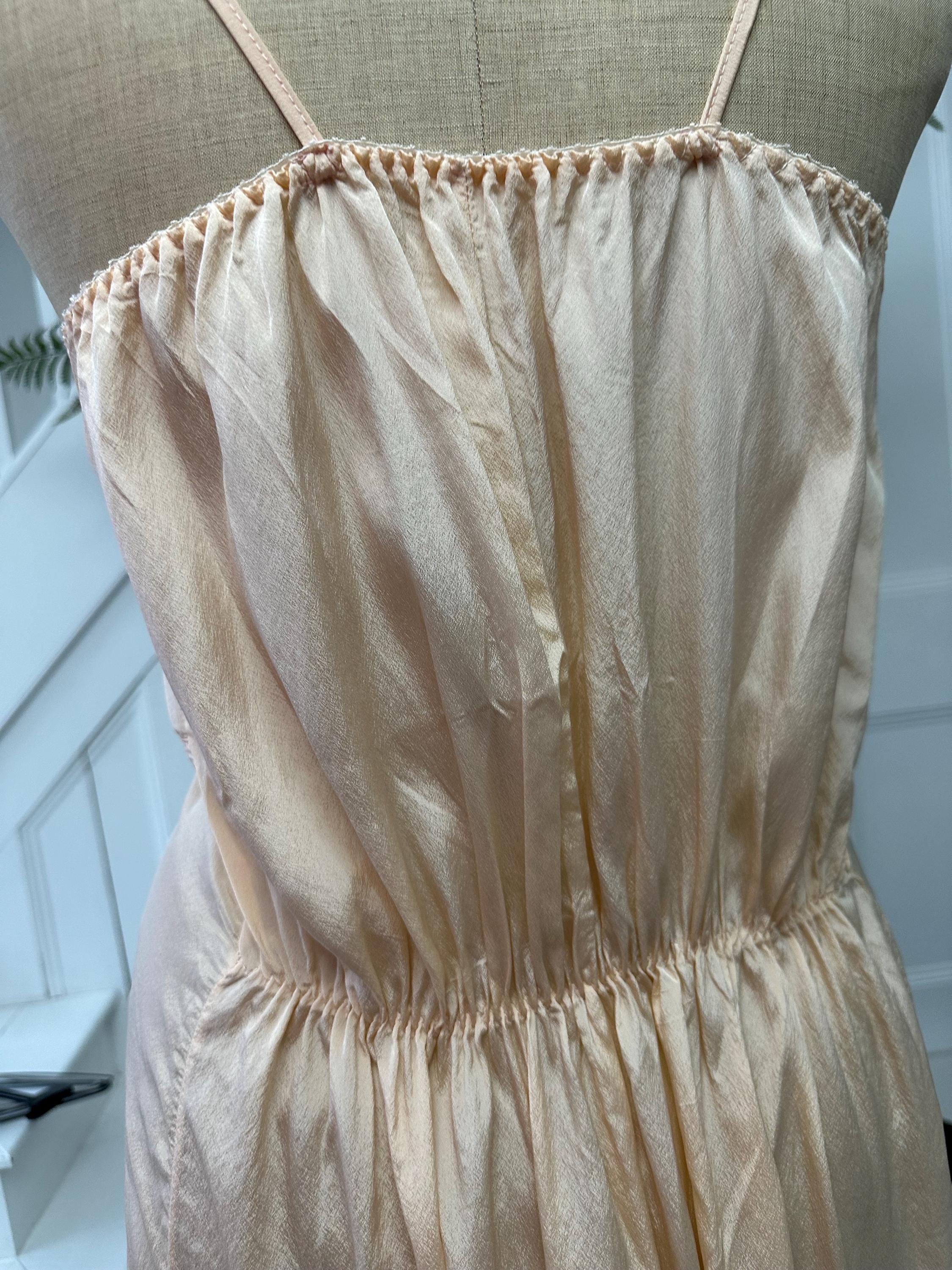 Vintage 1970s Peach Strappy Slip Dress with Heavy Embroidery